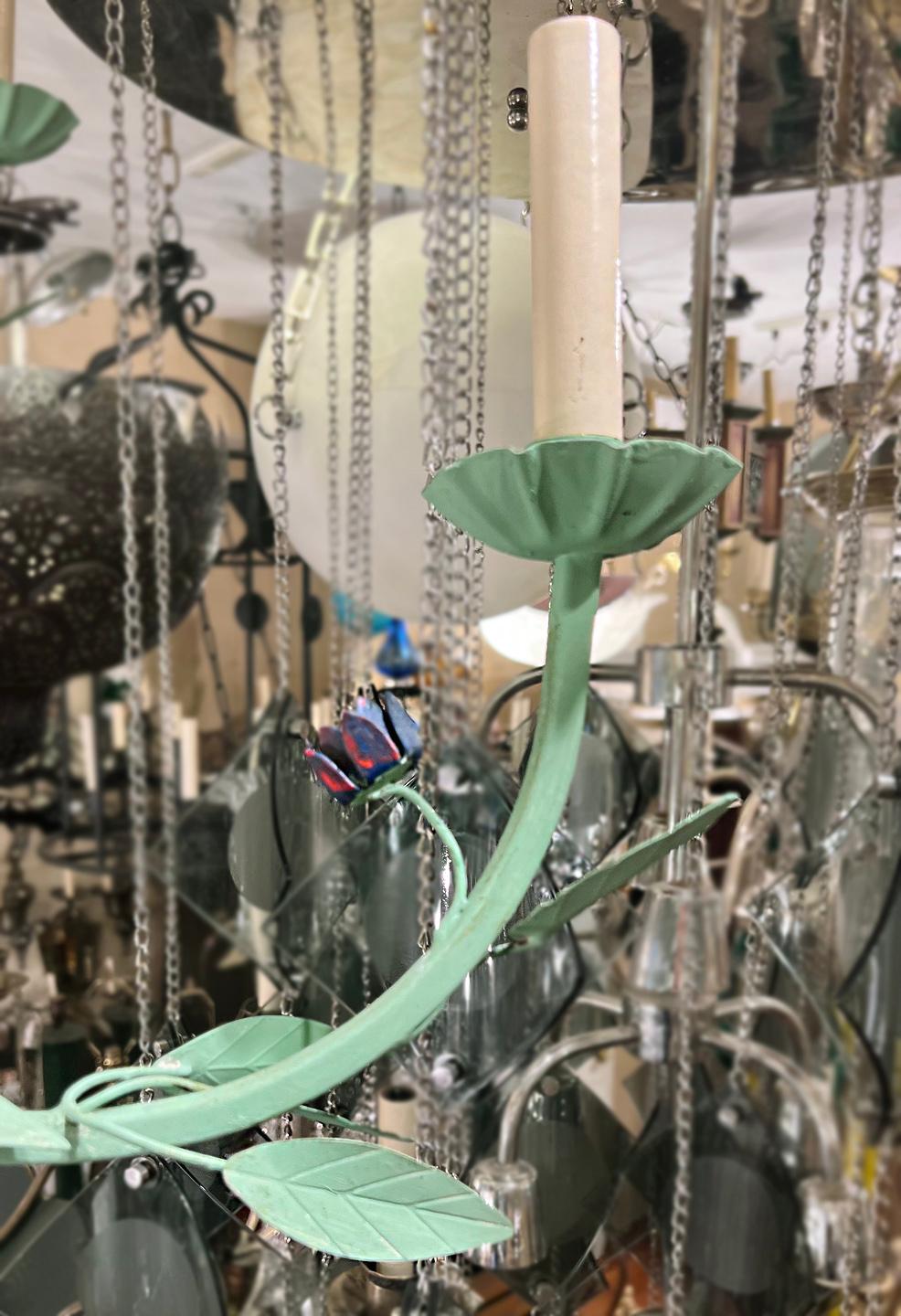 Vintage Painted Tole Chandelier In Good Condition For Sale In New York, NY