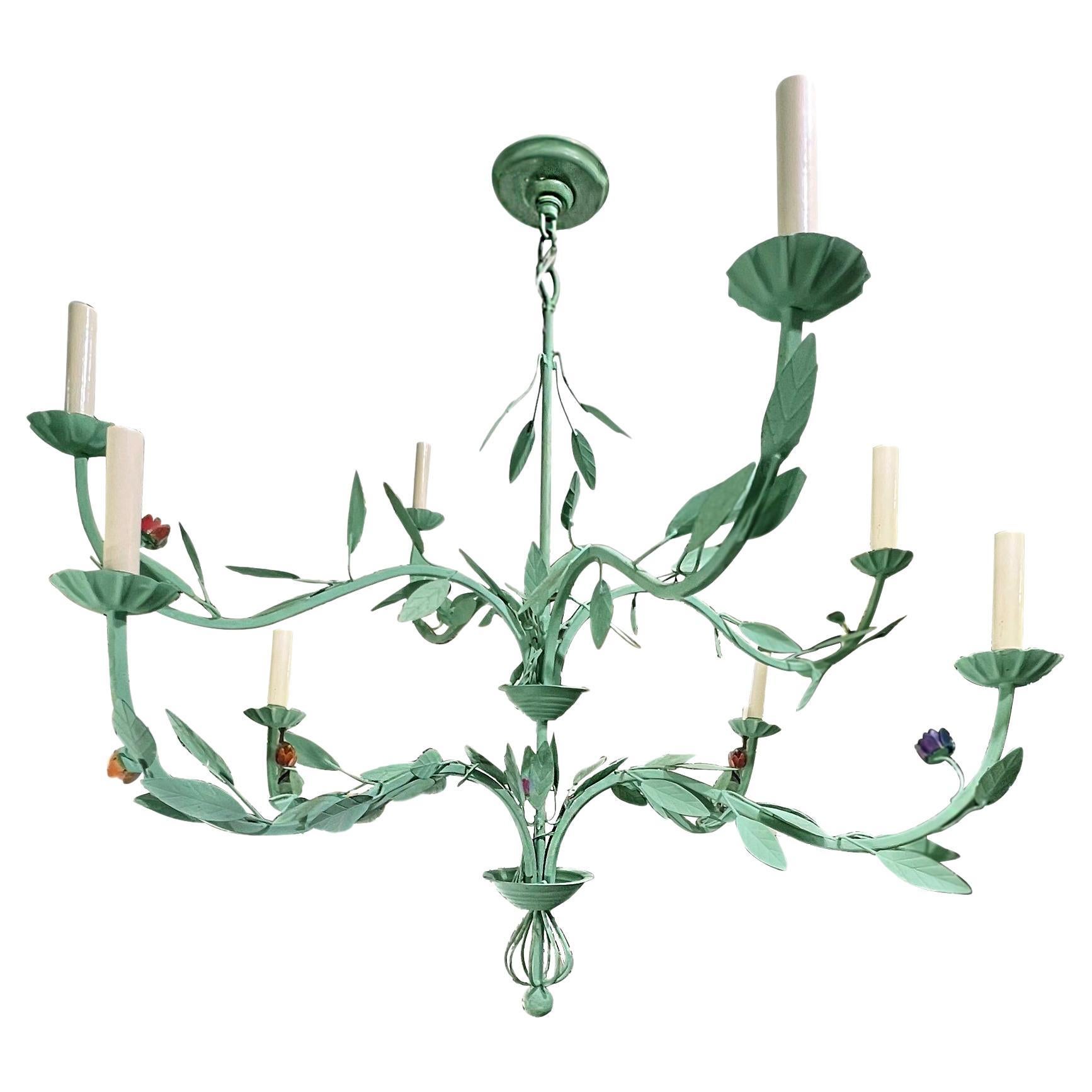 Vintage Painted Tole Chandelier For Sale