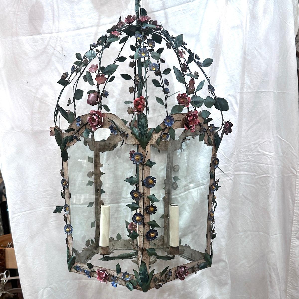 Italian Vintage Painted Tole Lantern For Sale