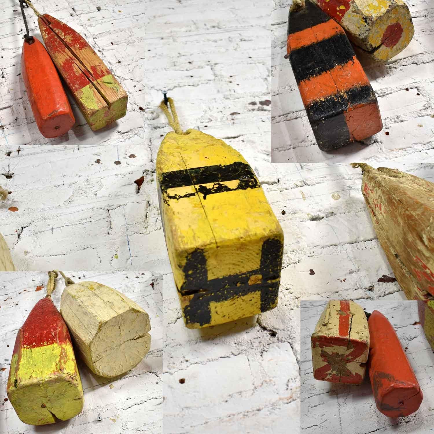 Vintage Painted Wood Authentic Lobster/Crab Trap Buoys Maritime Nautical Décor 6