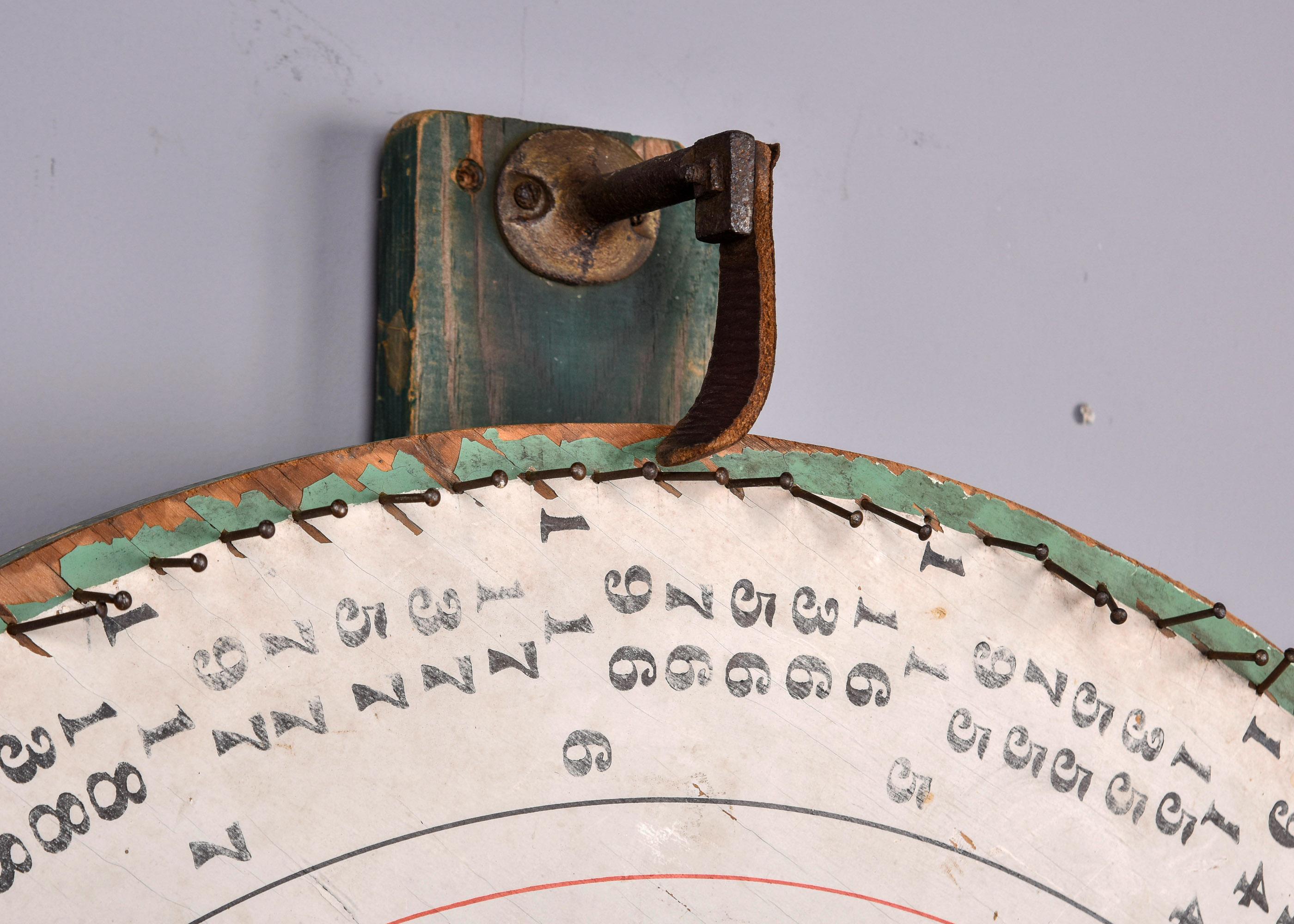 Folk Art Vintage Painted Wood Carnival Game Wheel For Sale