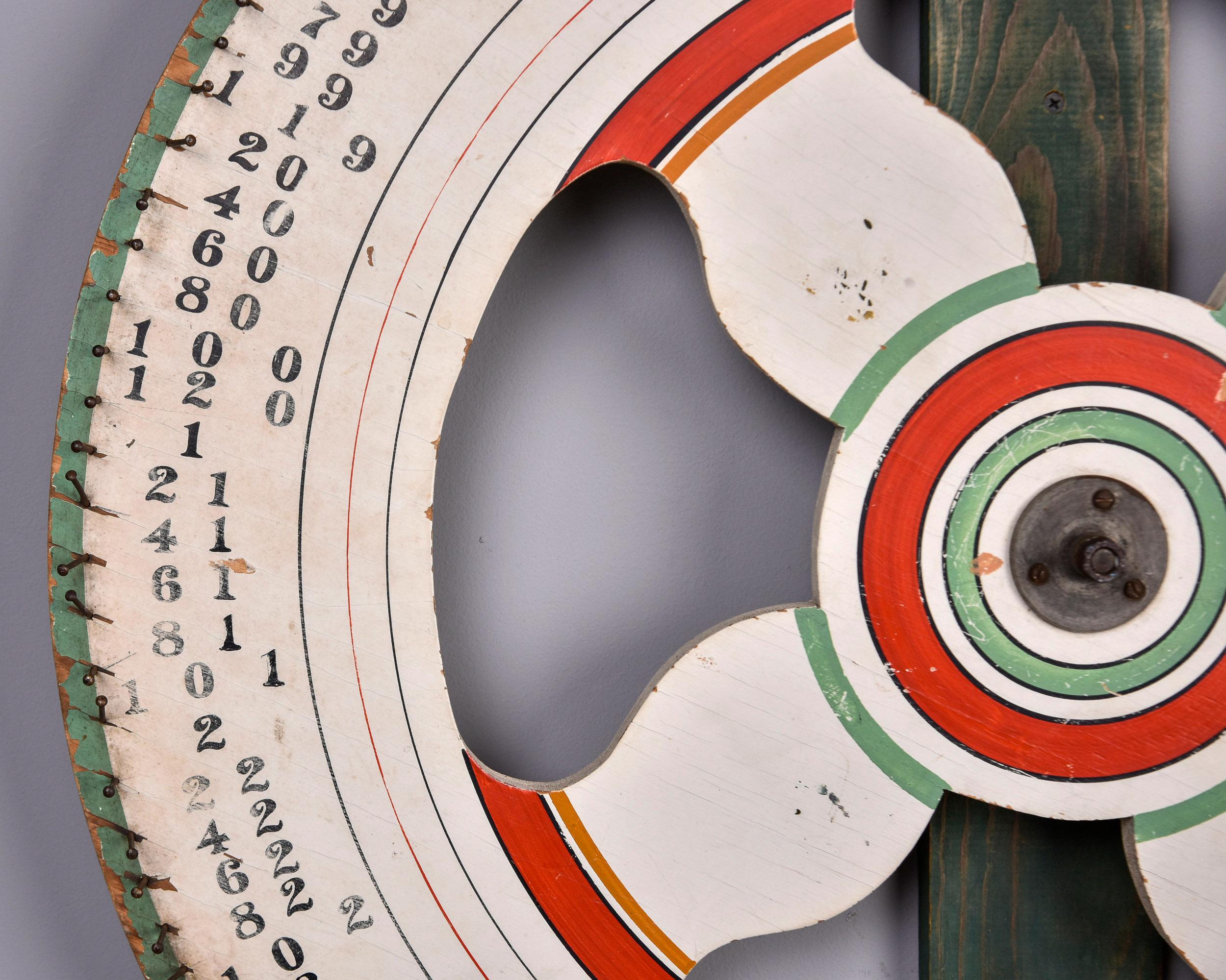 Vintage Painted Wood Carnival Game Wheel In Good Condition For Sale In Troy, MI