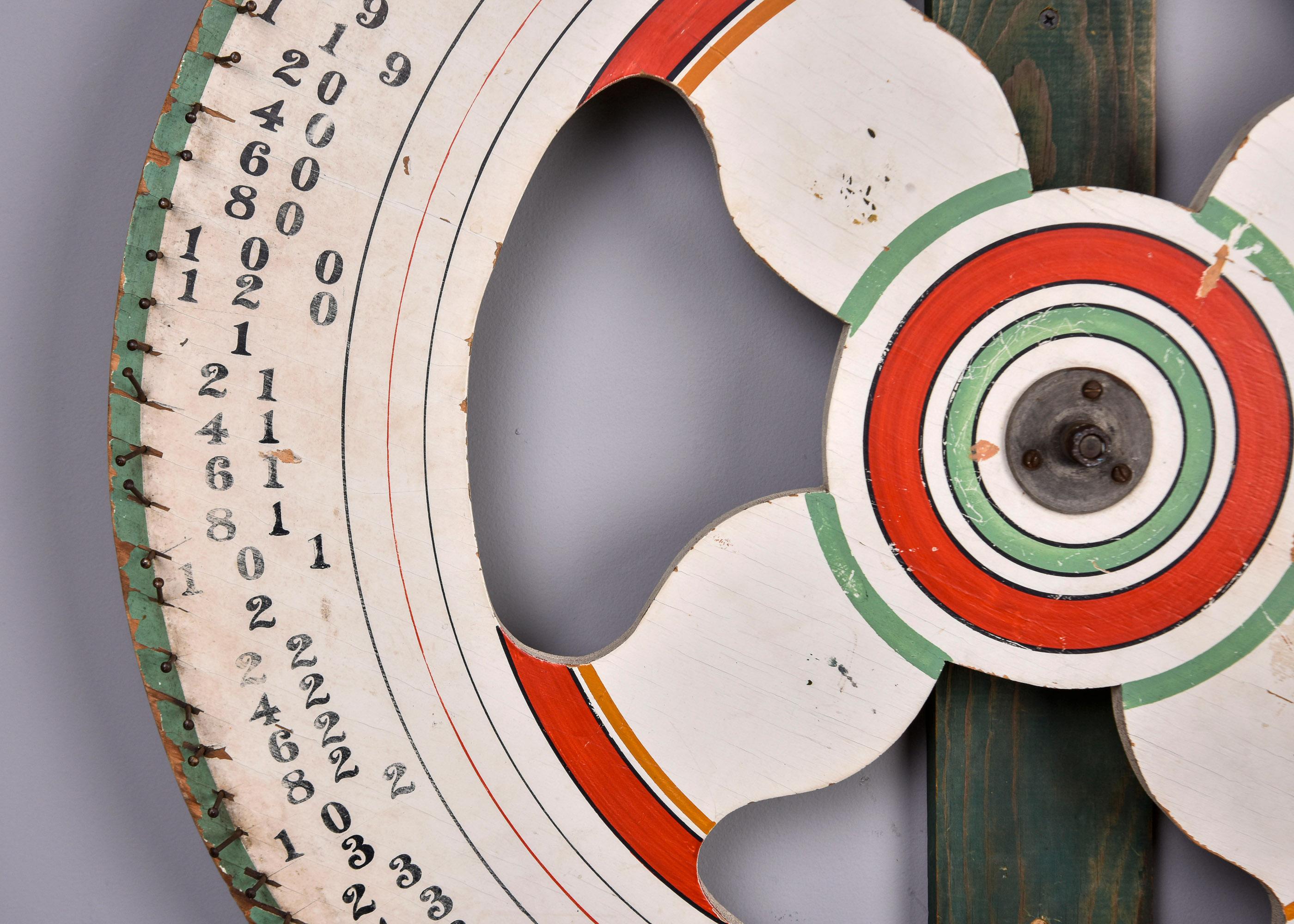 20th Century Vintage Painted Wood Carnival Game Wheel For Sale