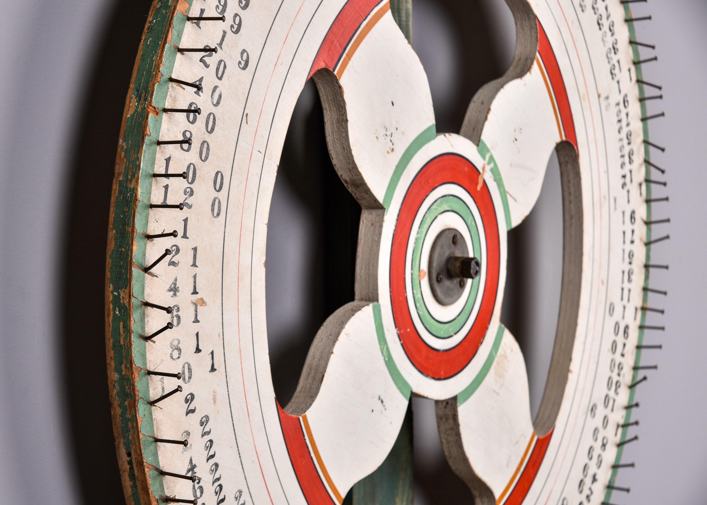 Metal Vintage Painted Wood Carnival Game Wheel For Sale
