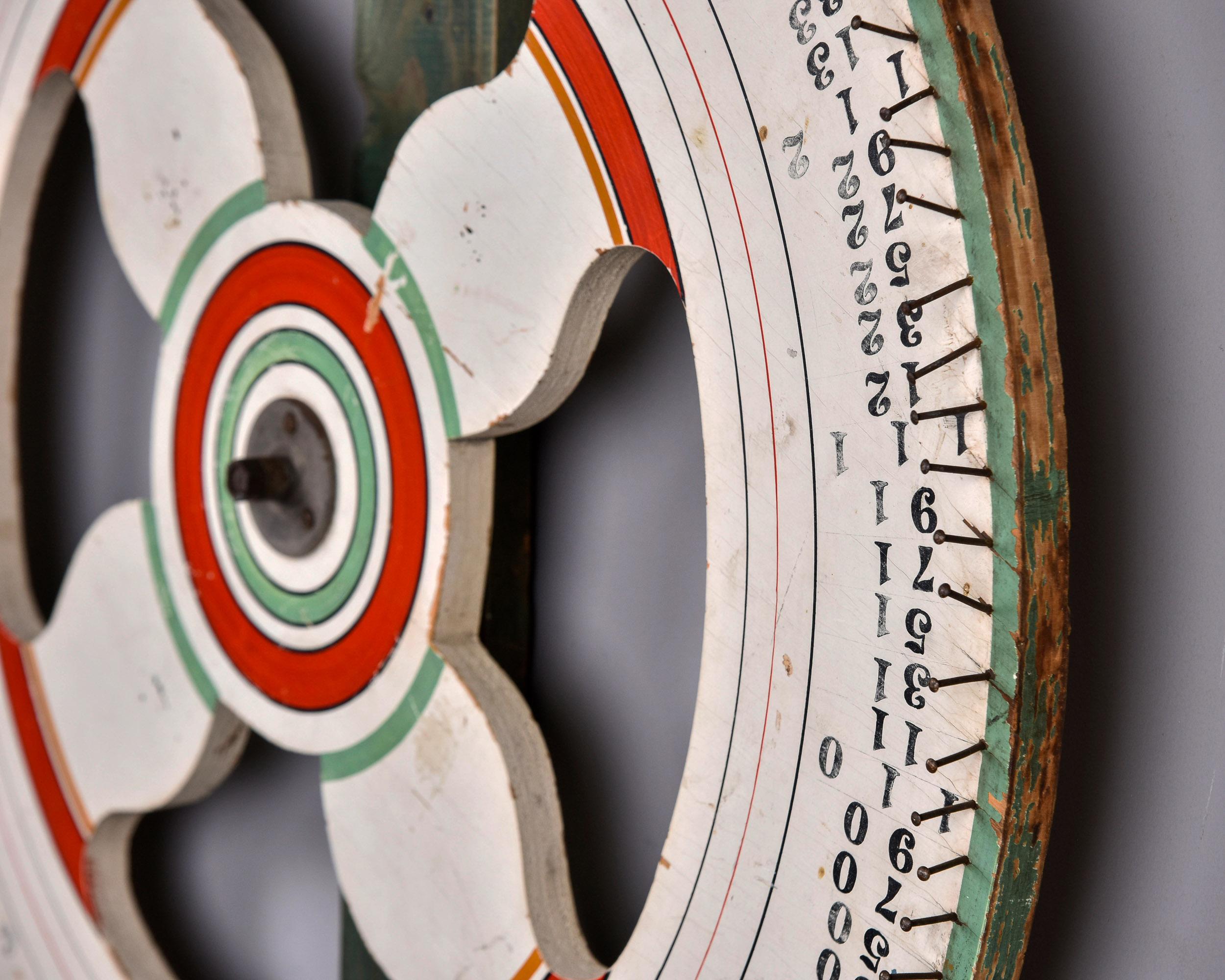 Vintage Painted Wood Carnival Game Wheel For Sale 1