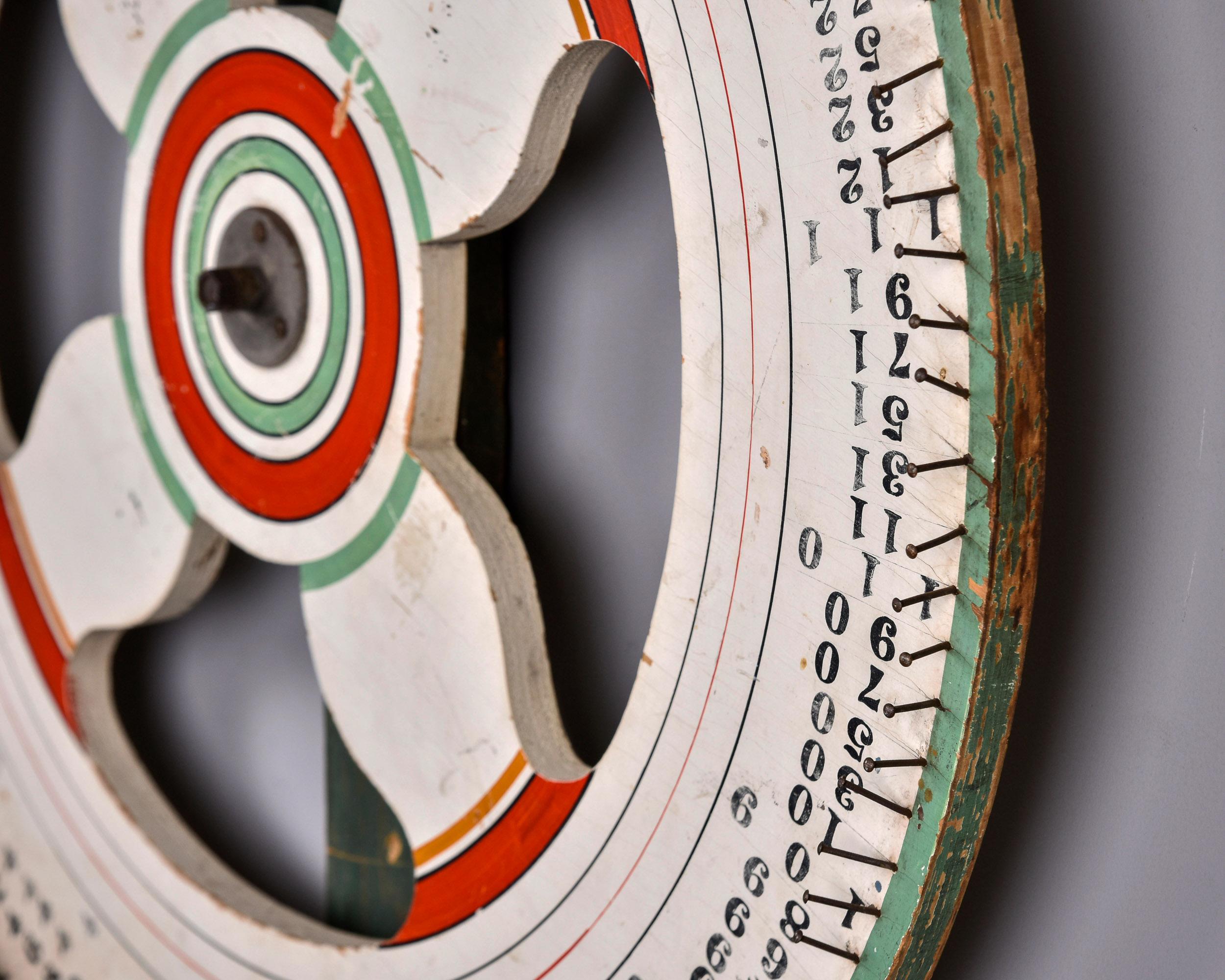 Vintage Painted Wood Carnival Game Wheel For Sale 2