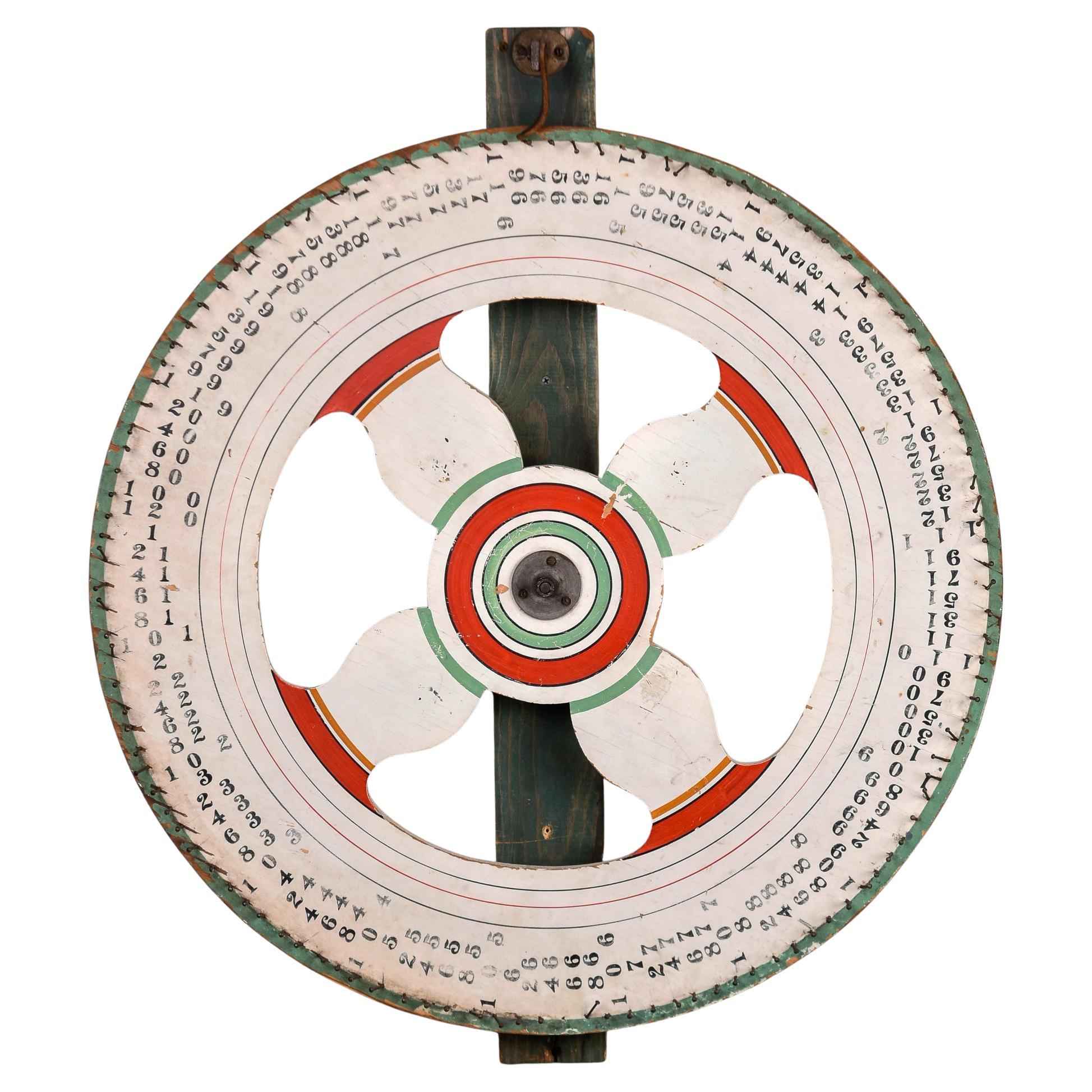 Ruota da gioco di Carnevale in legno dipinto d'epoca