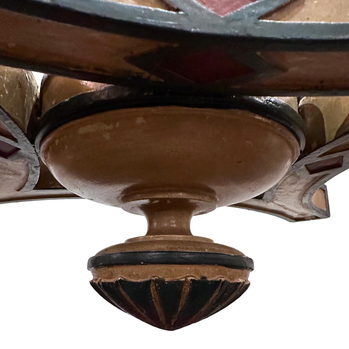 French Vintage Painted Wood Chandelier For Sale