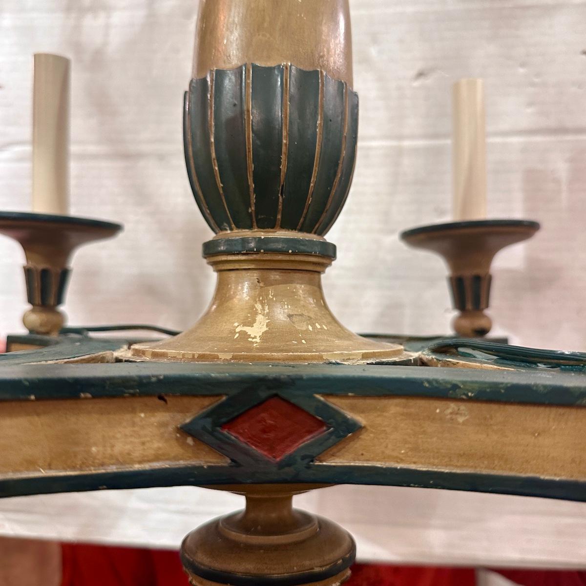 Vintage Painted Wood Chandelier In Good Condition For Sale In New York, NY