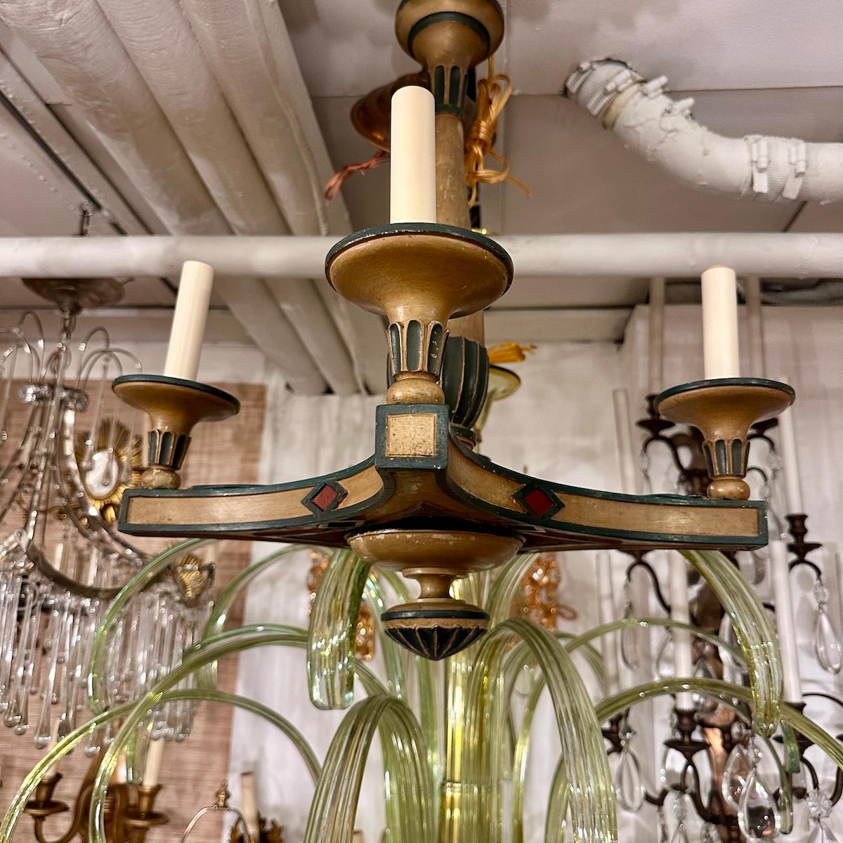 Vintage Painted Wood Chandelier For Sale 1