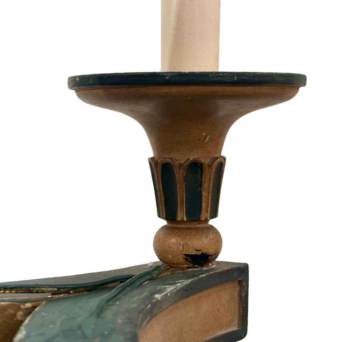 Vintage Painted Wood Chandelier For Sale 2