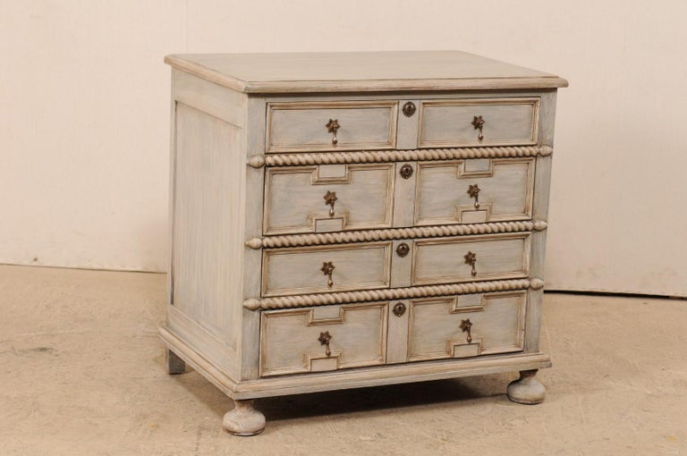 Vintage Painted Wood Chest With Carved Rope Accents For Sale At