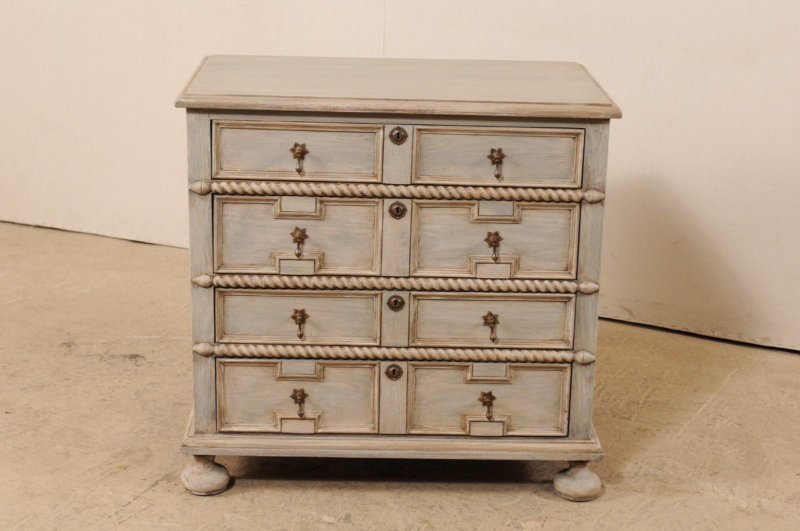 American Vintage Painted Wood Chest with Carved Rope Accents
