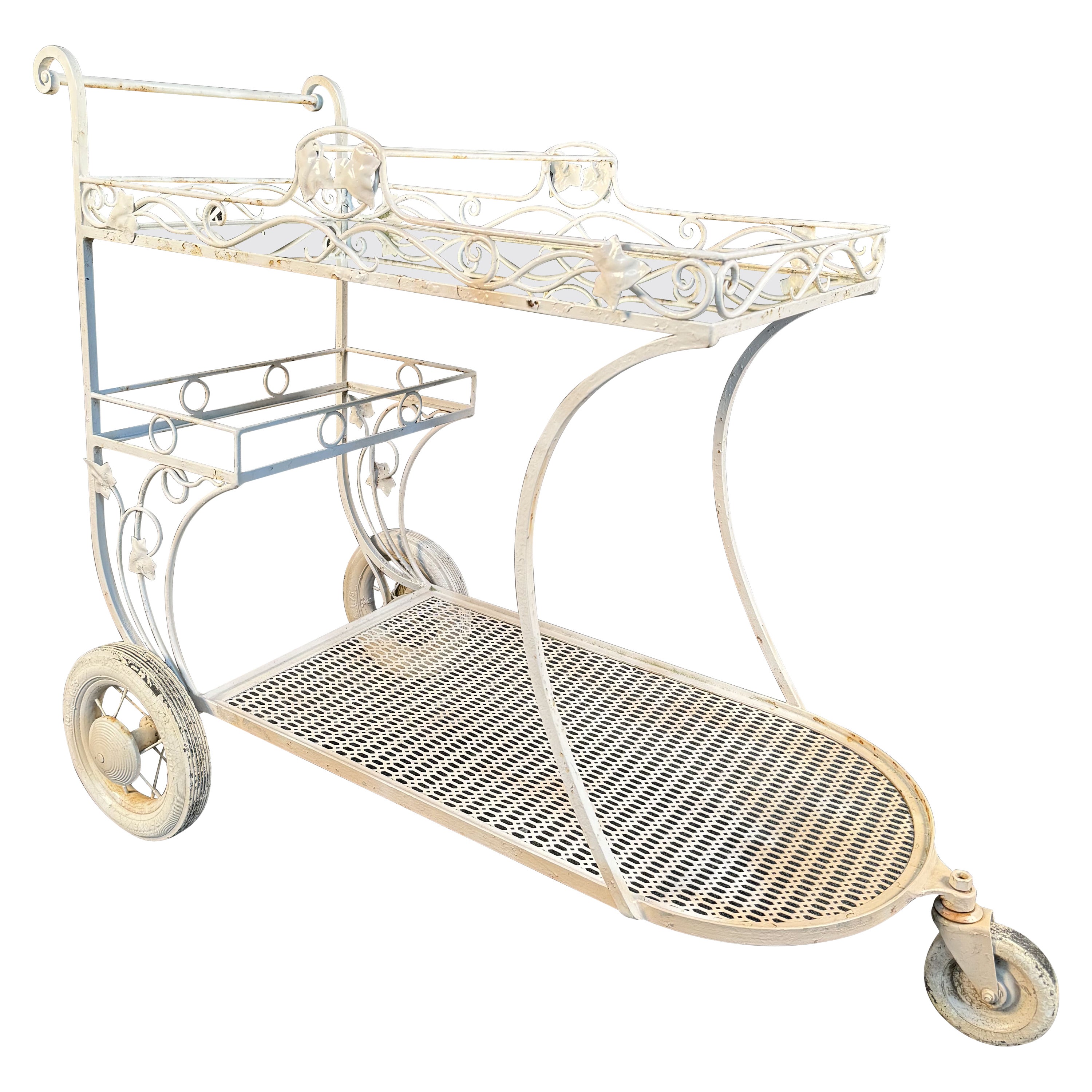 Carrello da giardino in ferro battuto verniciato vintage