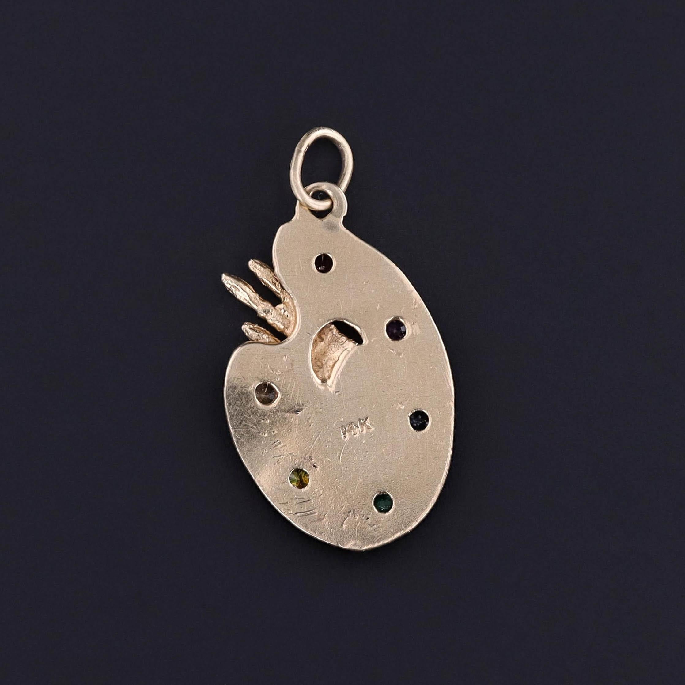 Contemporain Pendentif palette de peintre vintage en or 14 carats en vente