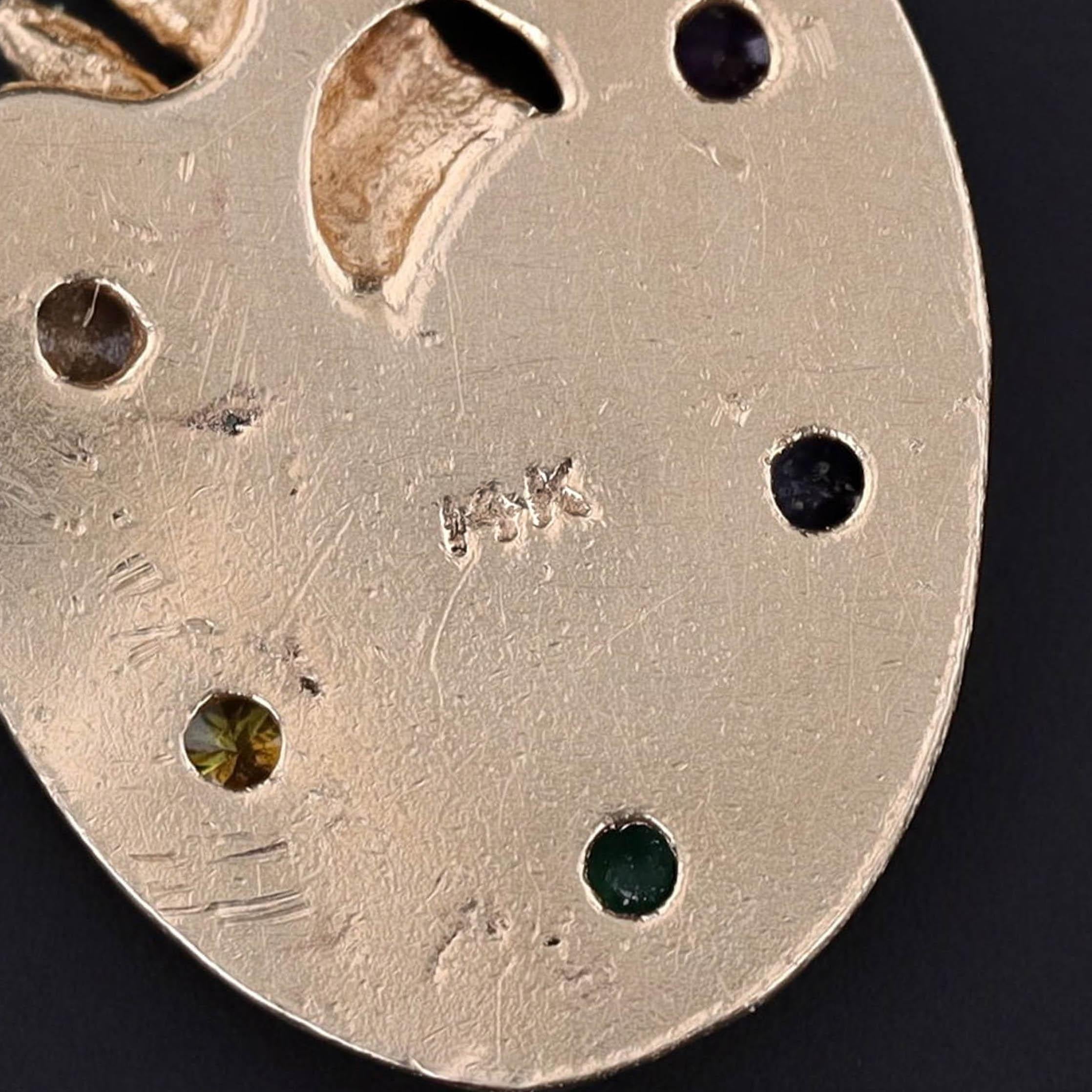 Pendentif palette de peintre vintage en or 14 carats Bon état - En vente à Lewisburg, PA