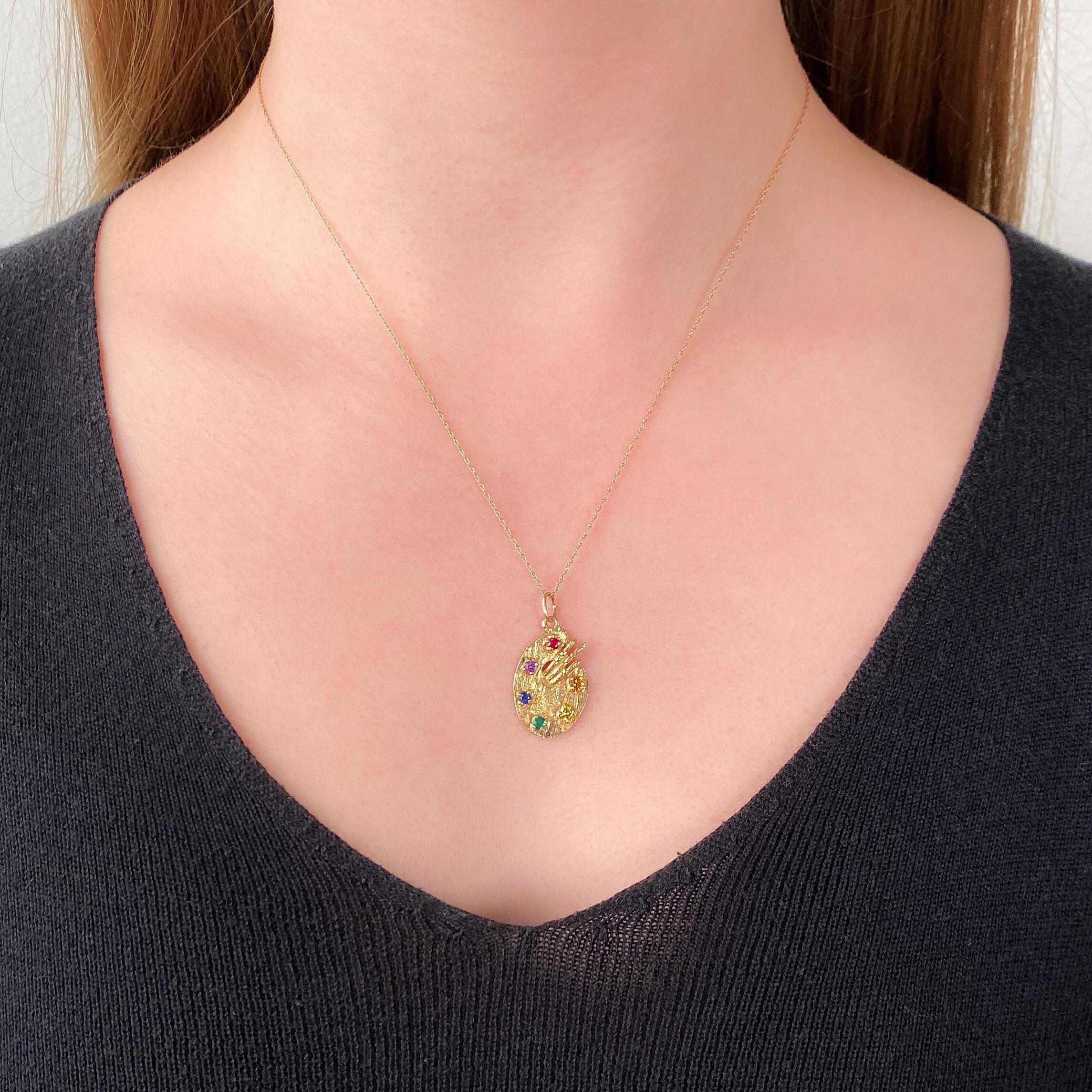 Pendentif palette de peintre vintage en or 14 carats Pour femmes en vente