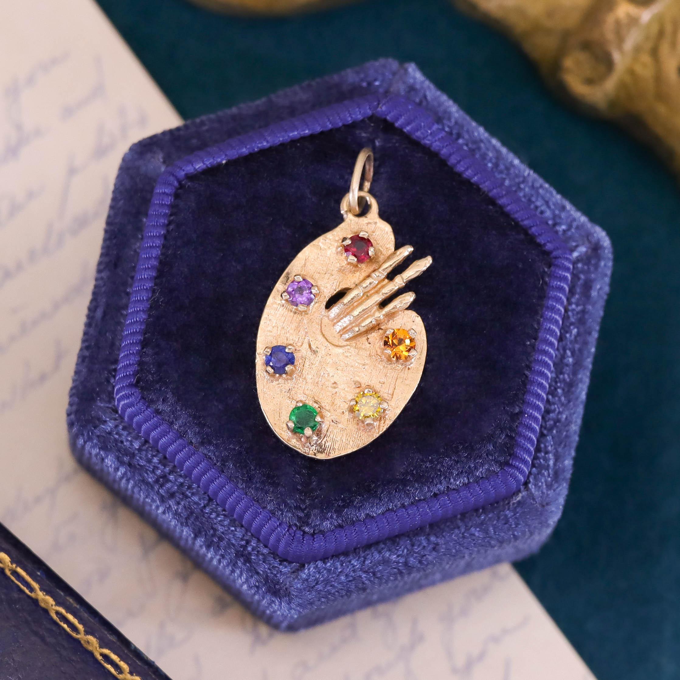 Pendentif palette de peintre vintage en or 14 carats en vente 1