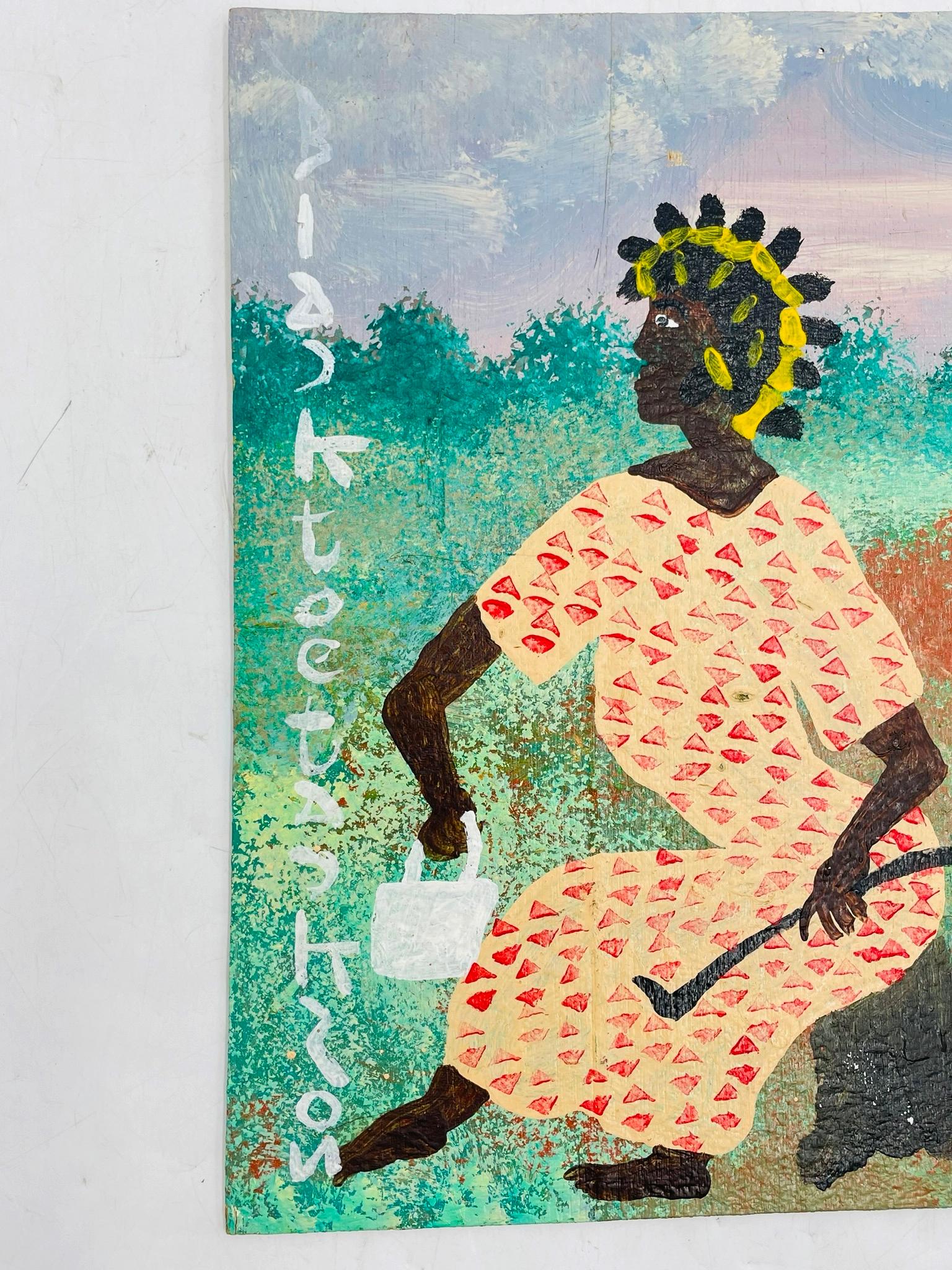 Peint à la main Peinture vintage de Black Joe Jackson (US 1922-1997) intitulée 