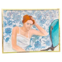 Vintage Painting Lady in Blue E M Kaufman