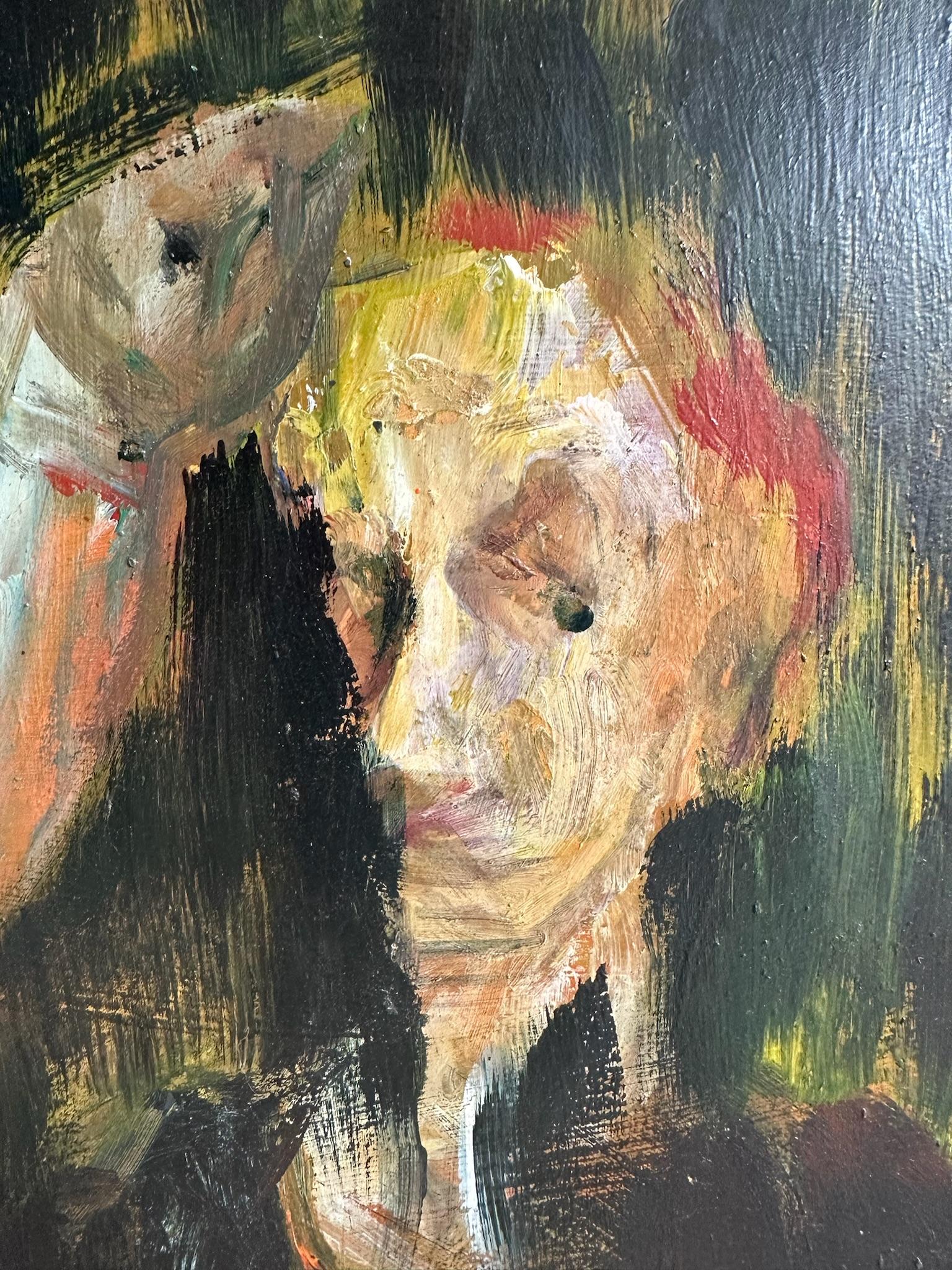 Dutch Vintage painting man and fish with costum made frame For Sale