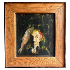Vintage painting man and fish with costum made frame