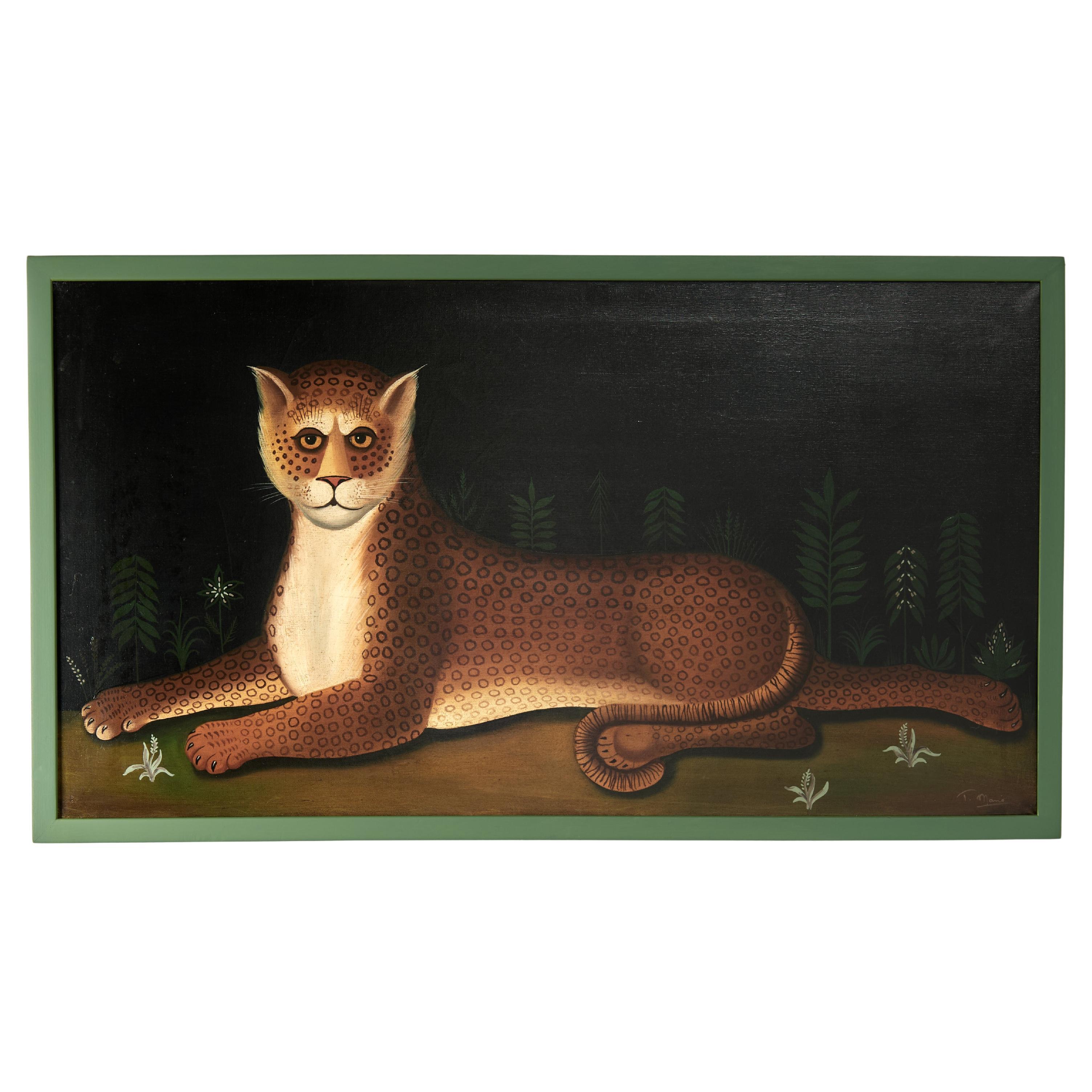 Quadro d'epoca raffigurante un gatto o un leopardo in vendita