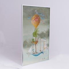 Vintage Painting of a Chinoiserie Style Ballon and Boat Fantasy by Ardivino