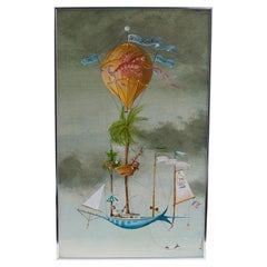 Vintage Painting of a Chinoiserie Style Ballon and Boat Fantasy by Ardivino