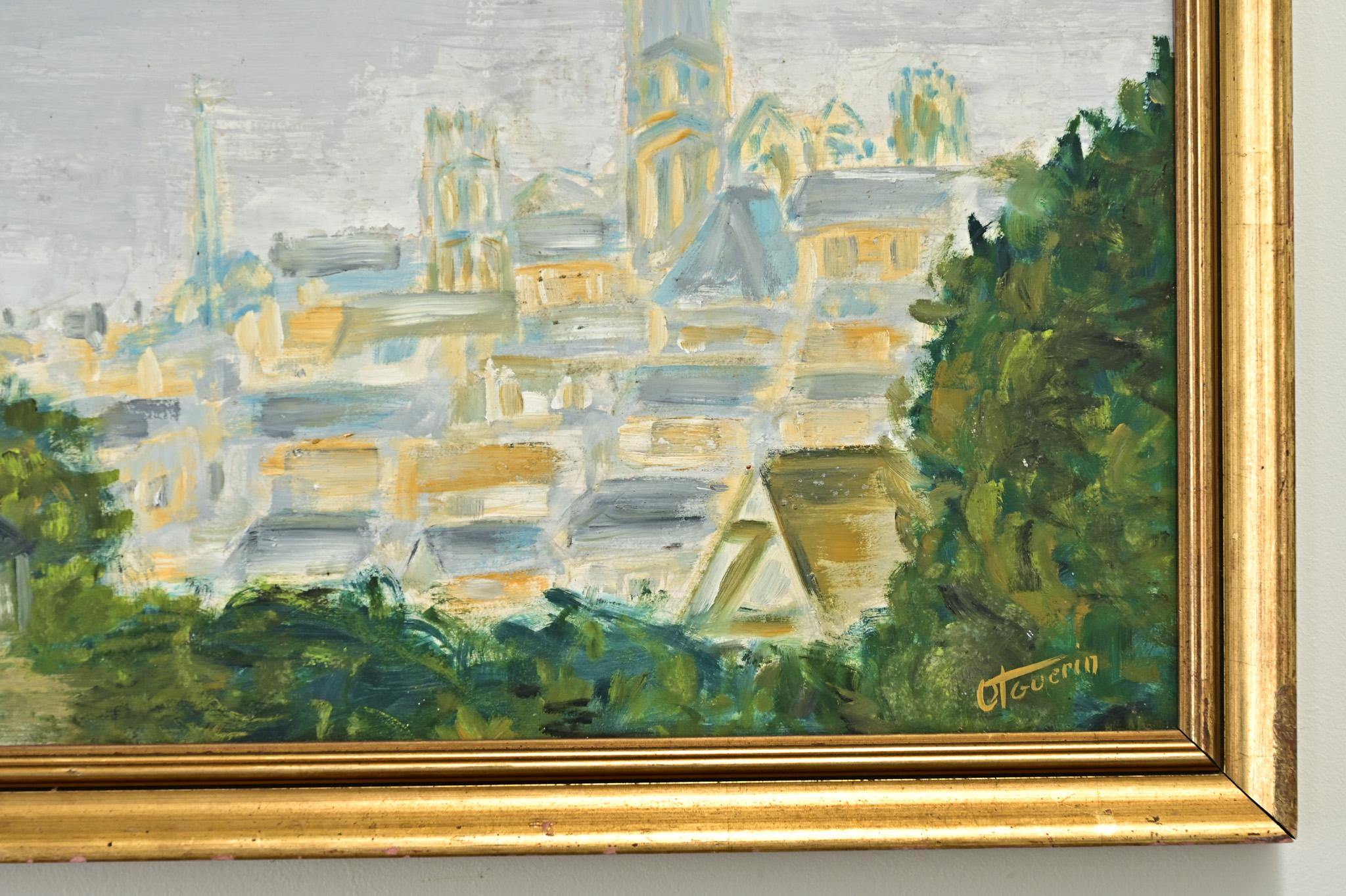 Pintura vintage de una iglesia Francés en venta