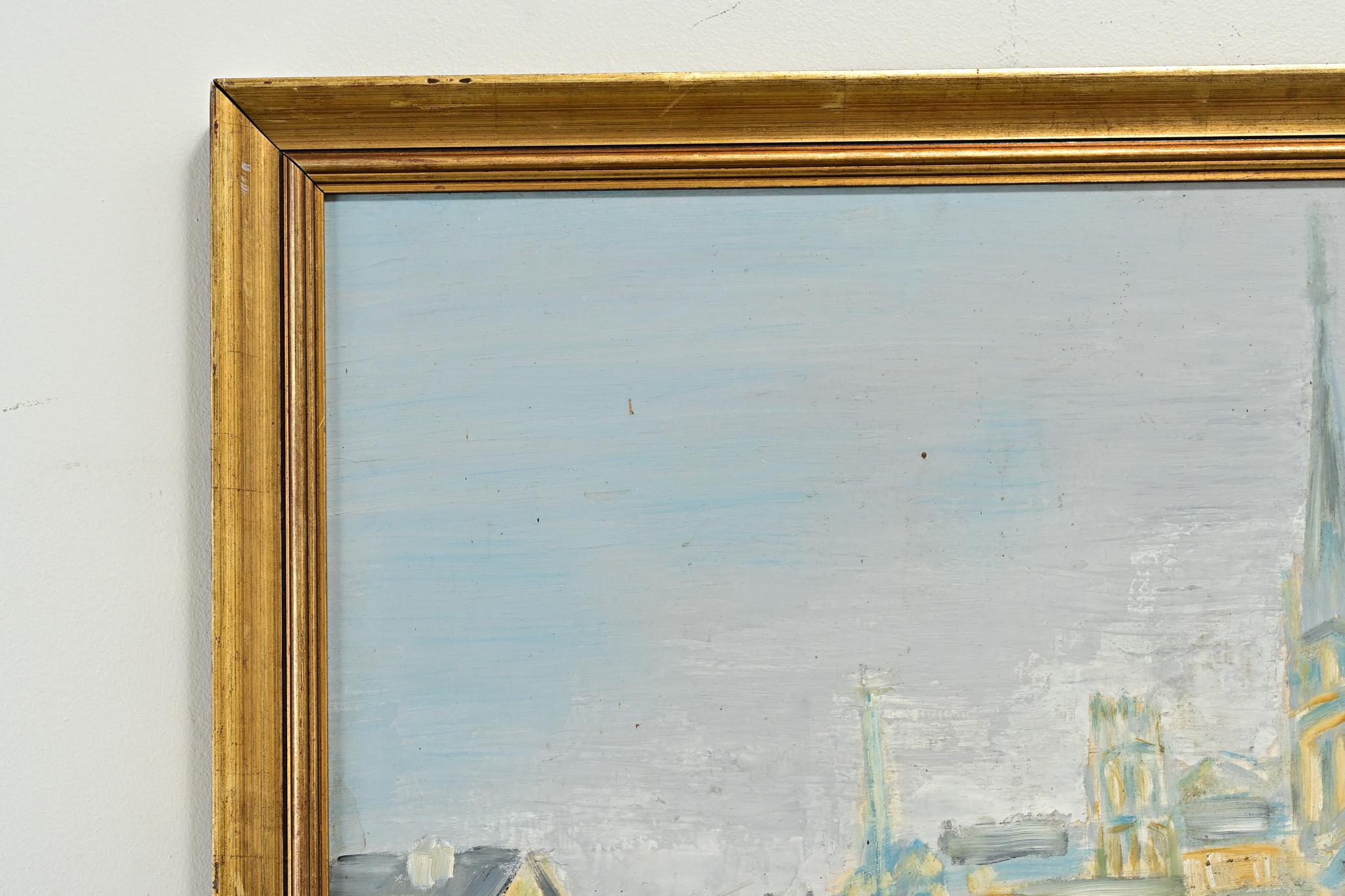 Pintura vintage de una iglesia Dorado en venta