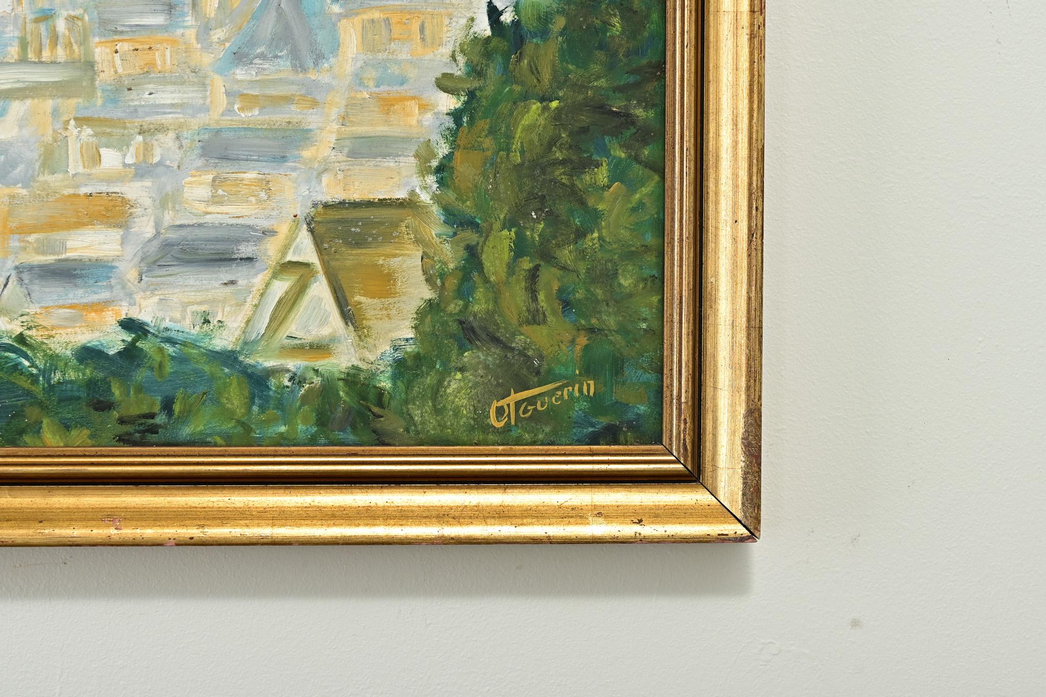 Pintura vintage de una iglesia Madera dorada en venta