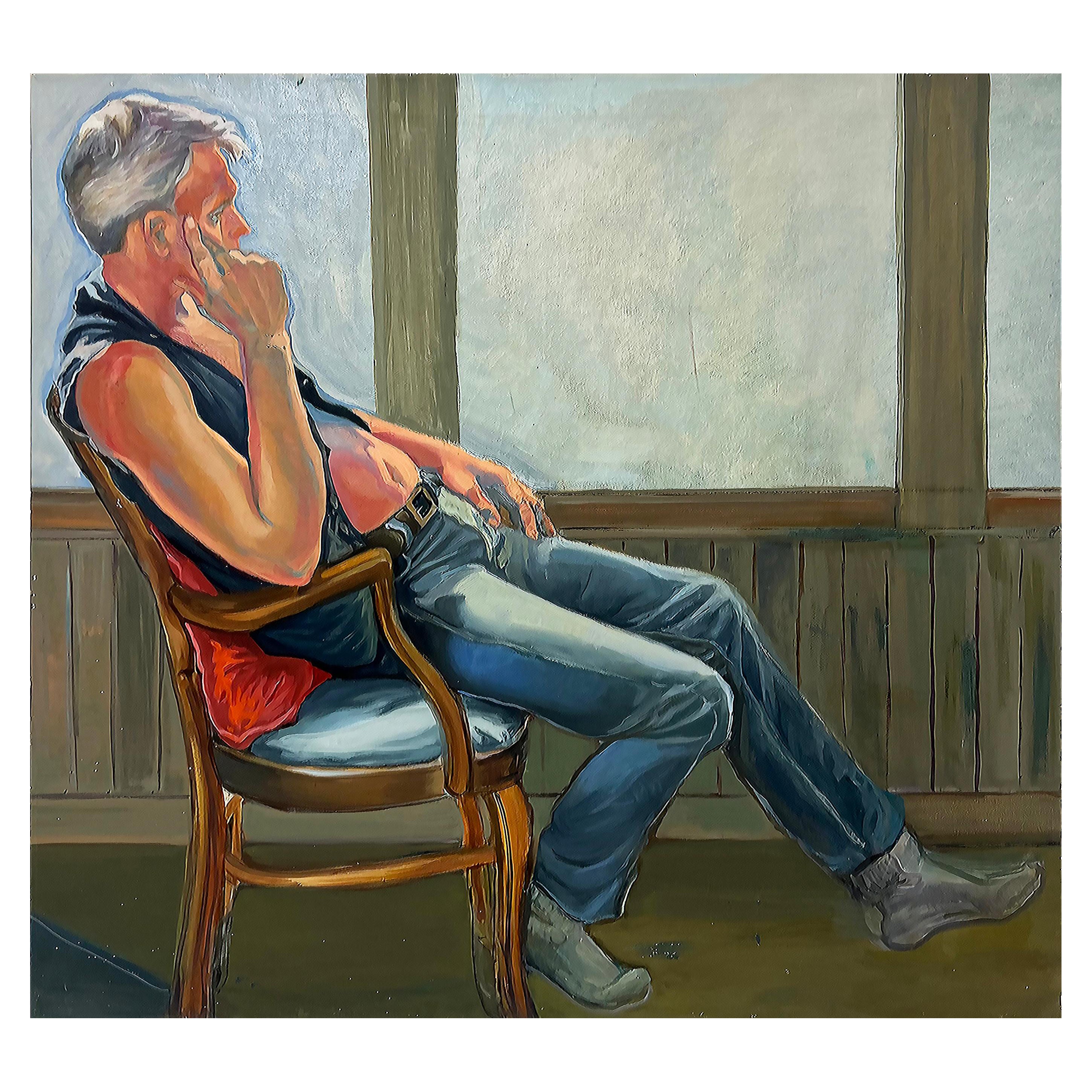 Peinture vintage d'un homme sur toile par Carol Dan