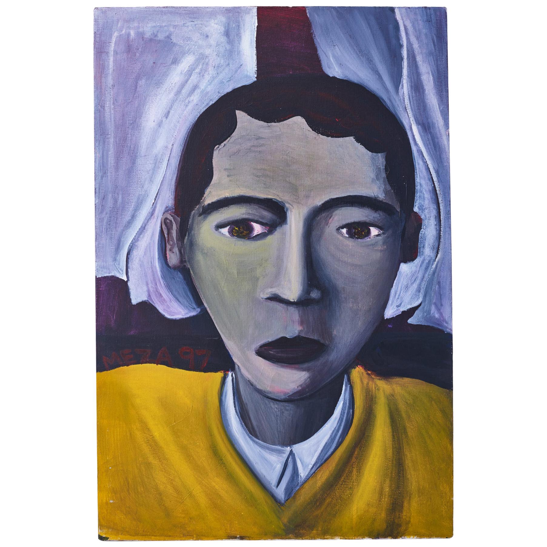 Vintage Multi-color Painting of Sad Boy