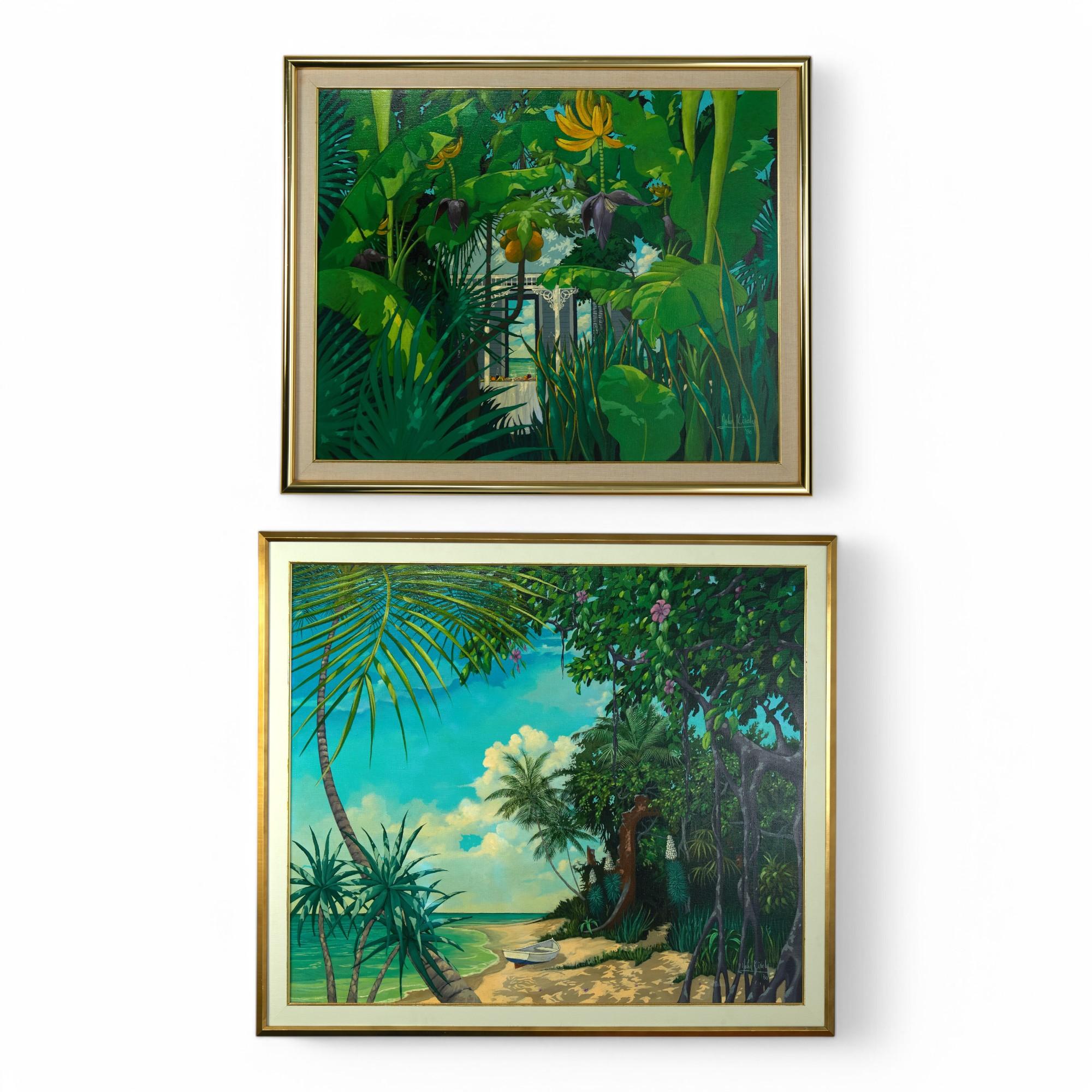 Vintage Painting of a Tropical Garden by John Kiraly For Sale 2