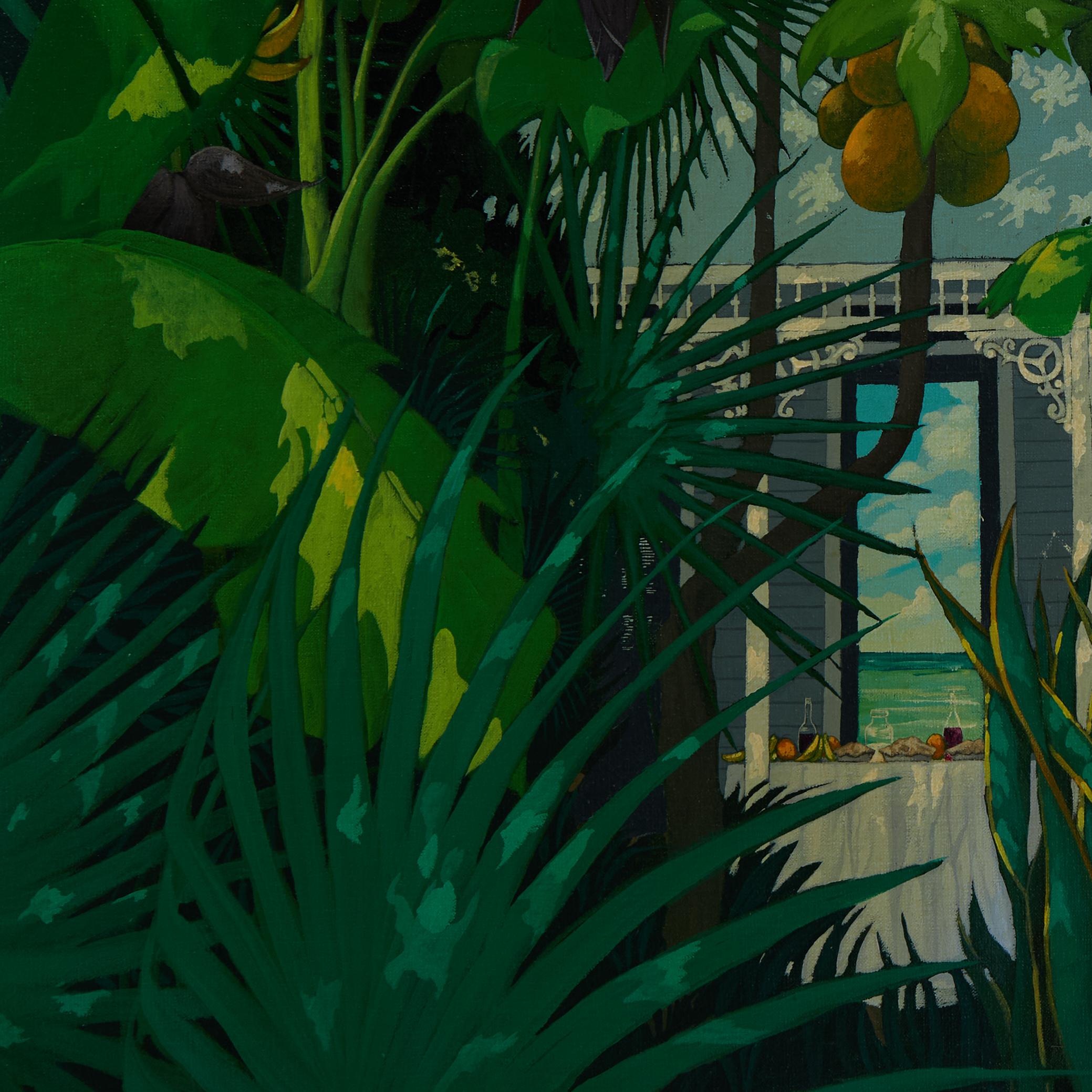 American Vintage Painting of a Tropical Garden by John Kiraly For Sale