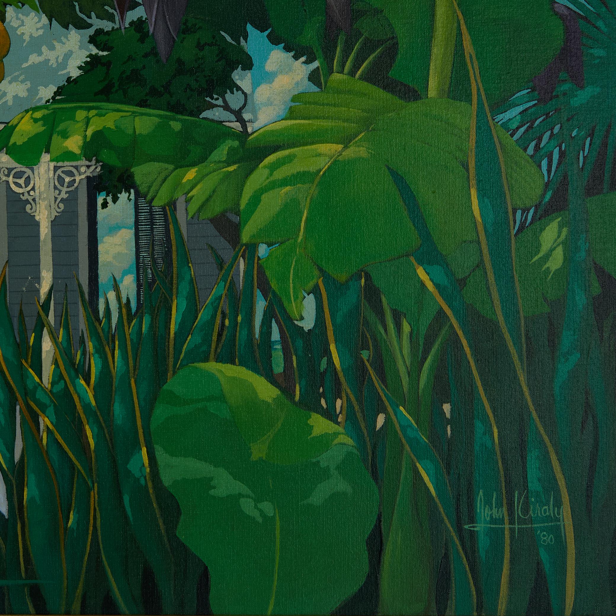 Vintage Painting of a Tropical Garden by John Kiraly In Good Condition For Sale In Palm Beach, FL