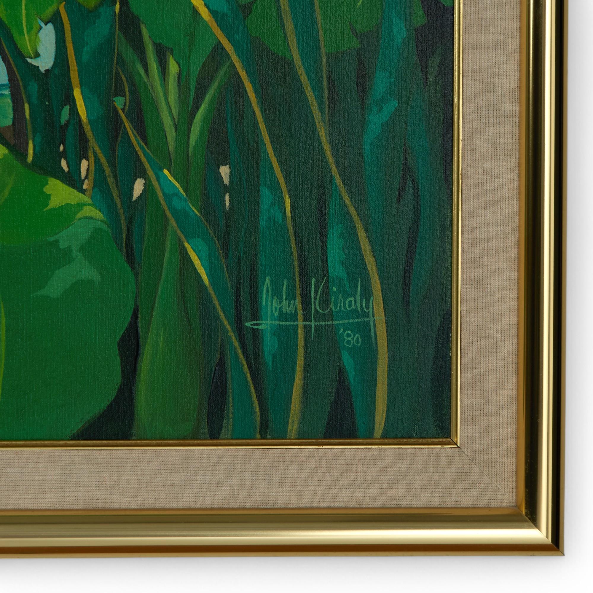 20th Century Vintage Painting of a Tropical Garden by John Kiraly For Sale
