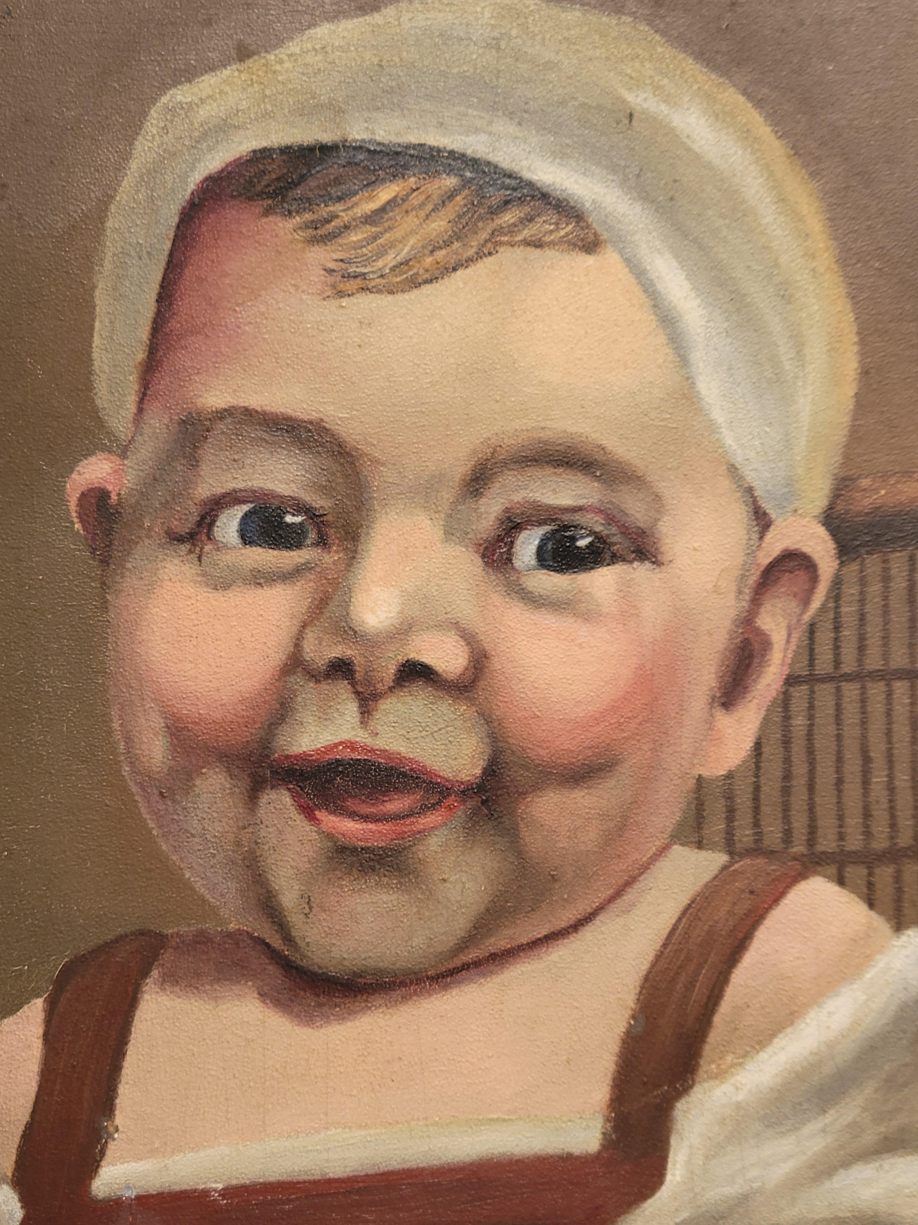Unknown Vintage Painting of a Young Child - Oil on Board For Sale
