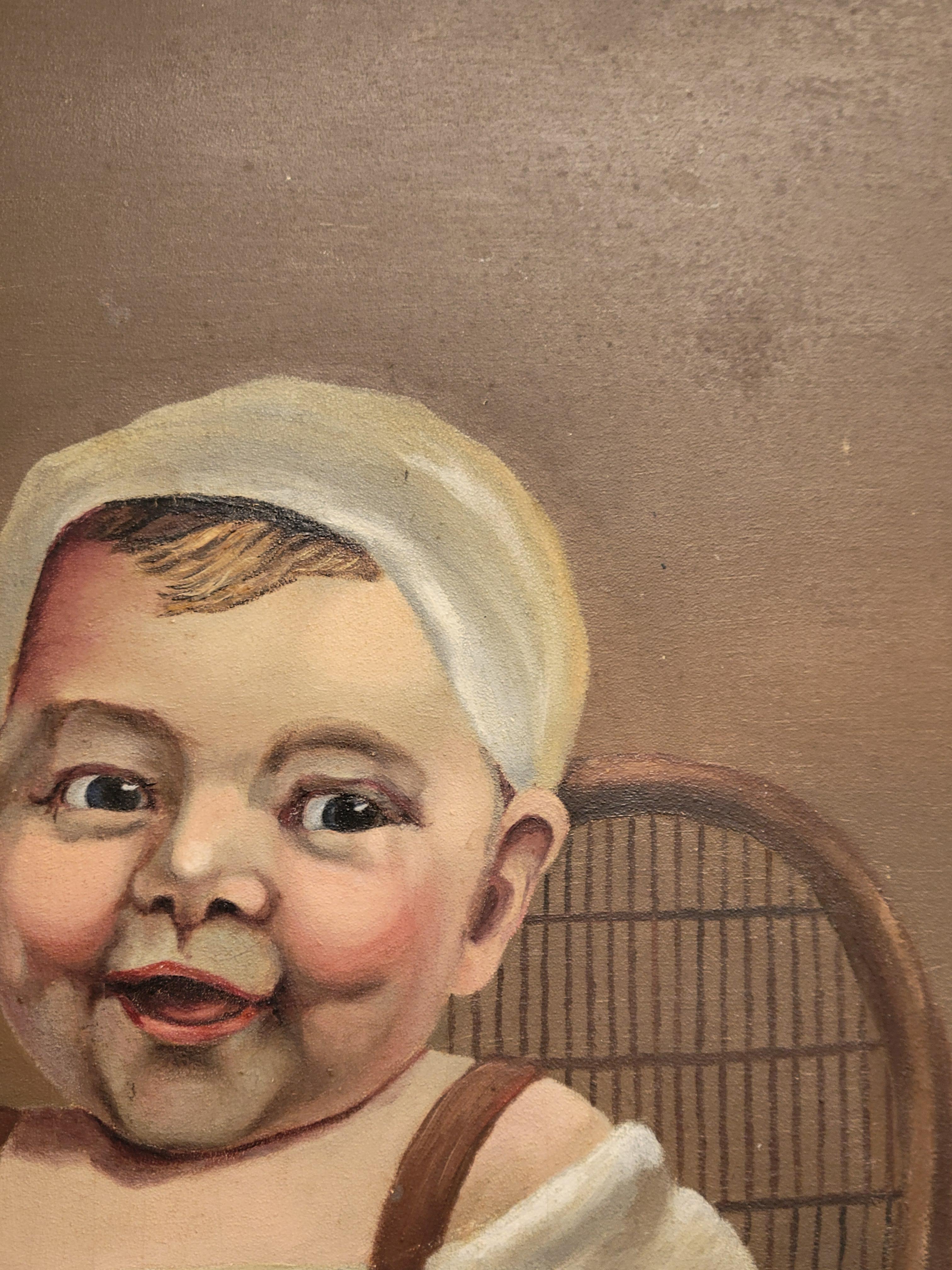 Vintage Painting of a Young Child - Oil on Board In Good Condition For Sale In Centennial, CO
