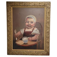 Vintage-Gemälde eines jungen Kindes – Öl auf Karton