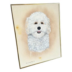 Vintage Painting of Bichon Frise Dog, Signed "Lindsay Flippo 92