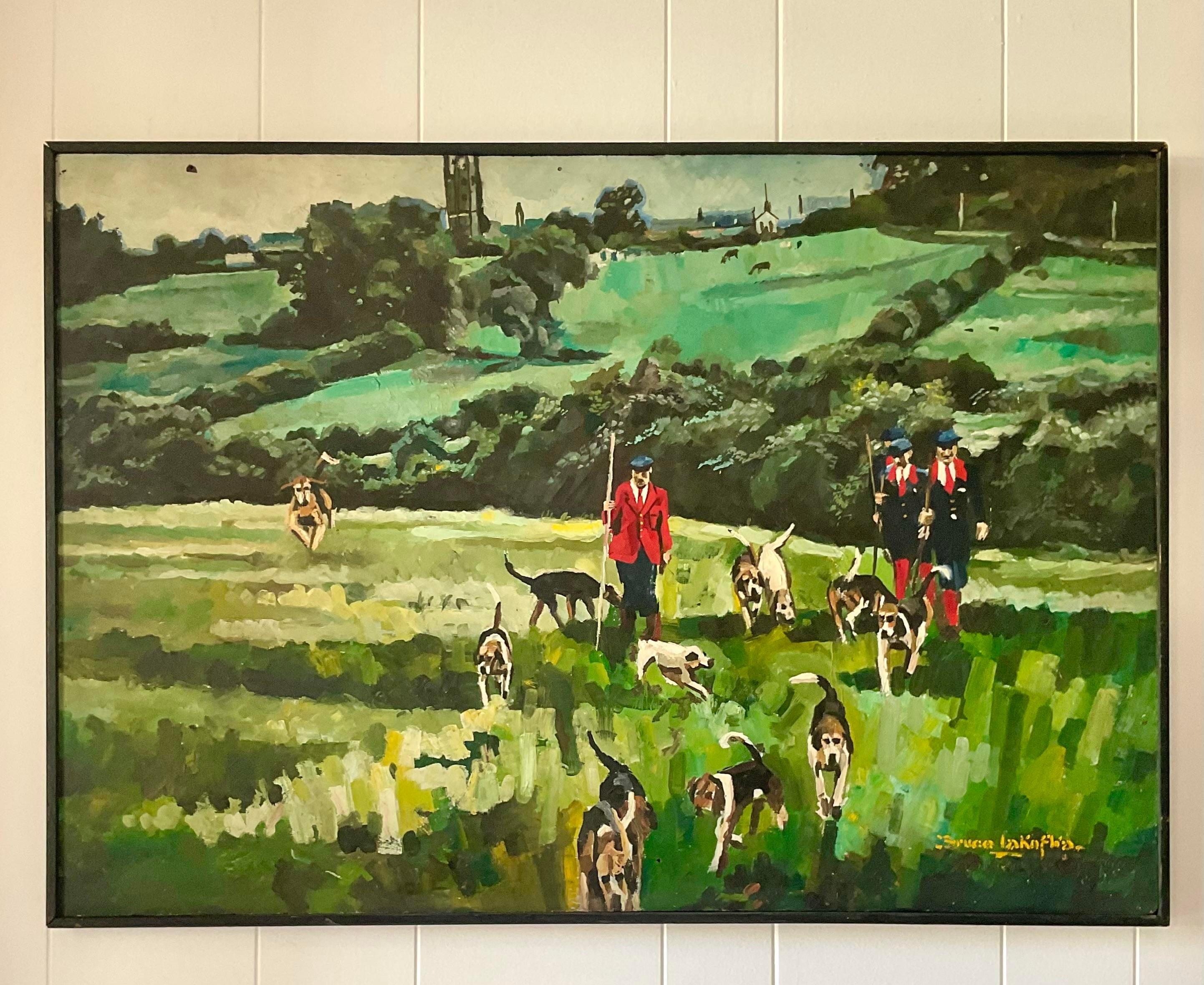 20th Century Vintage Painting of Fox Hunt on Board