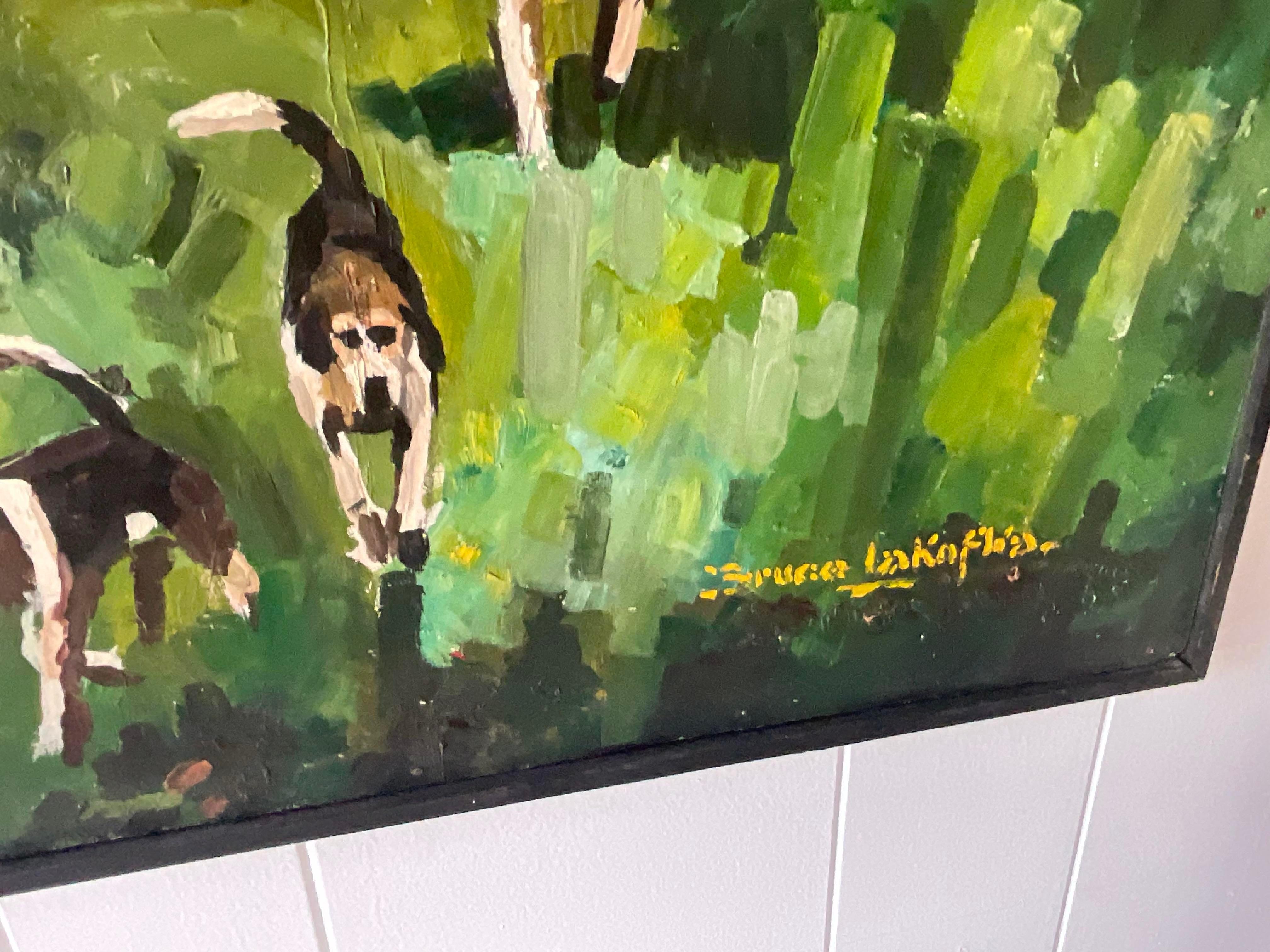 Wood Vintage Painting of Fox Hunt on Board