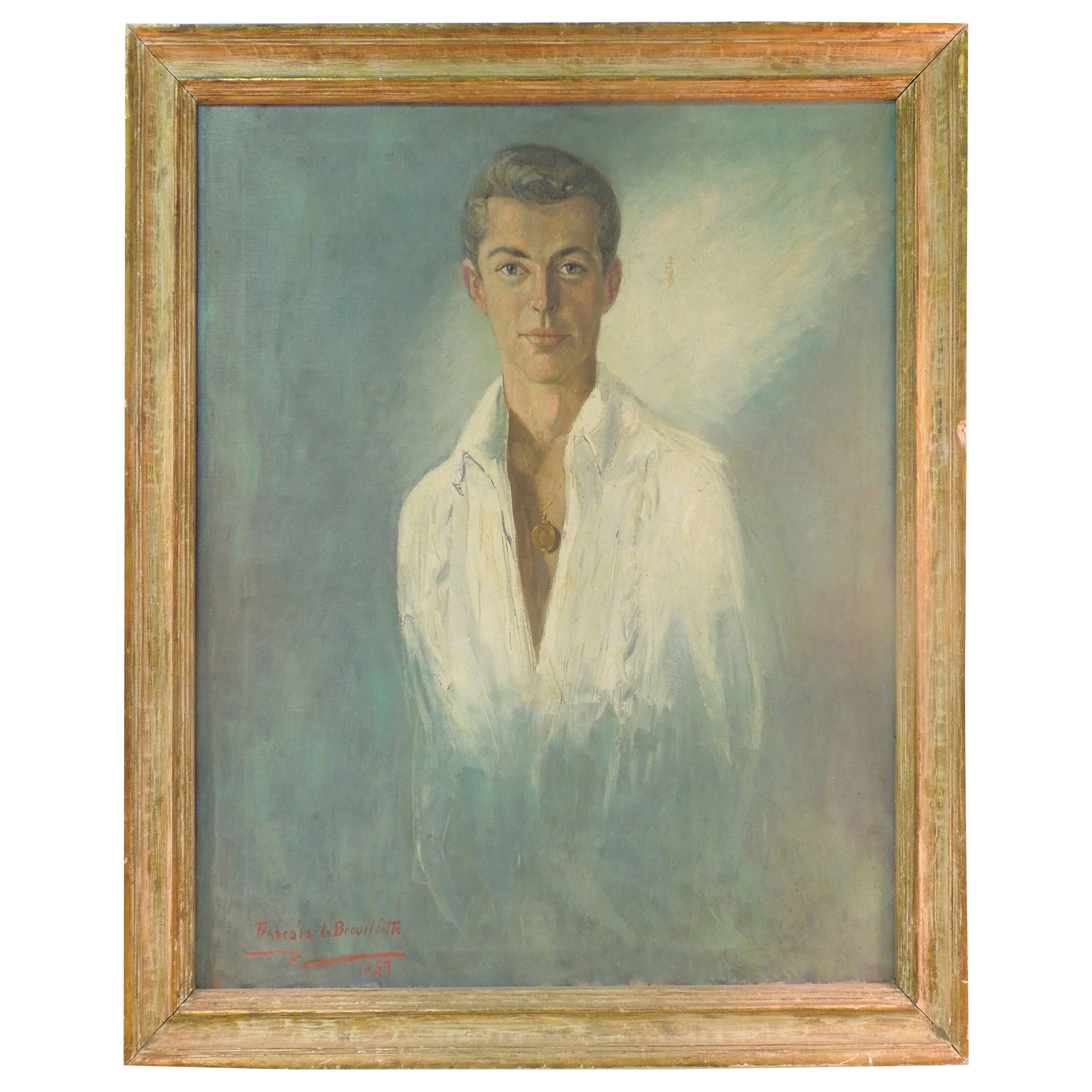 Vintage Painting of Handsome Male Actor Portrait by Listed Artist
