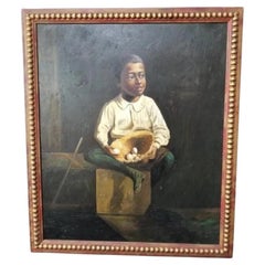 Peinture vintage d'un jeune homme tenant un panier d'oeufs