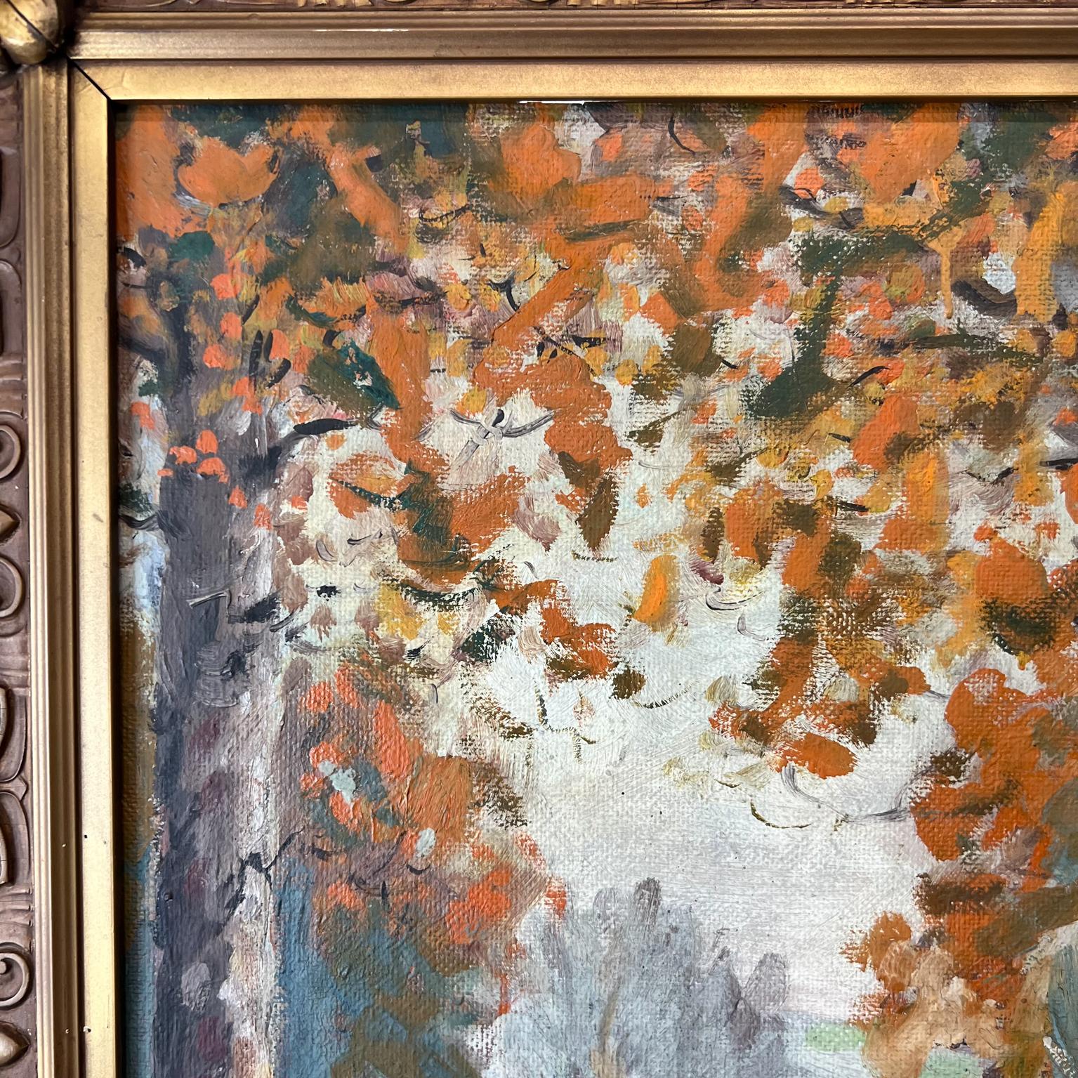 Vintage Painting Oil on Canvas Impressionism Landscape Fall Trees Signed Art In Good Condition In Chula Vista, CA