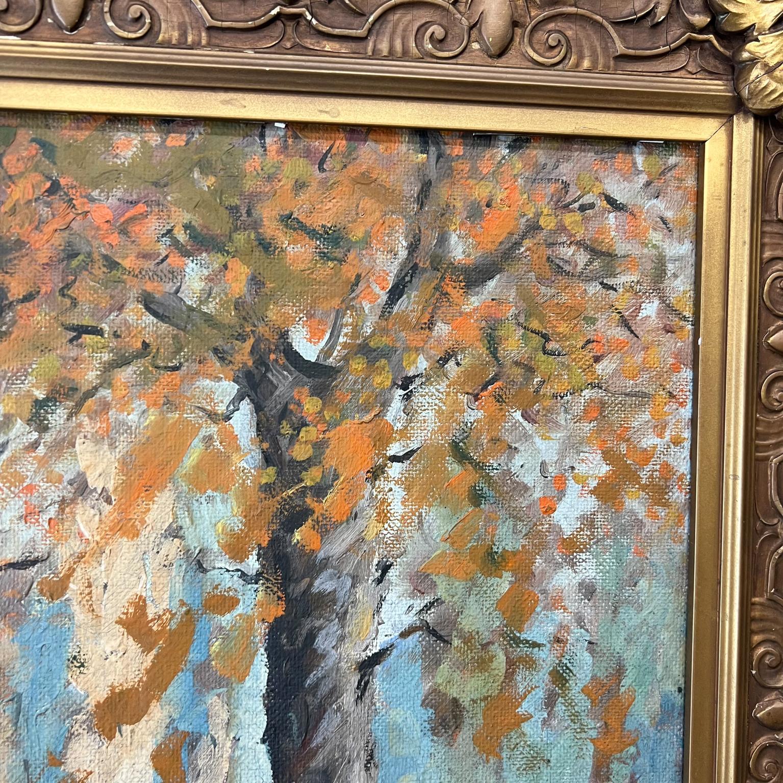 Mid-20th Century Vintage Painting Oil on Canvas Impressionism Landscape Fall Trees Signed Art