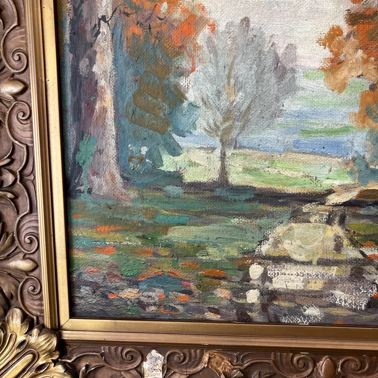 Vintage-Gemälde, Öl auf Leinwand Impressionismus Landschaft Herbst Bäume, signiert, Kunst 1
