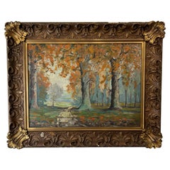 Vintage Painting Oil on Canvas Impressionism Landscape Fall Trees Signed Art